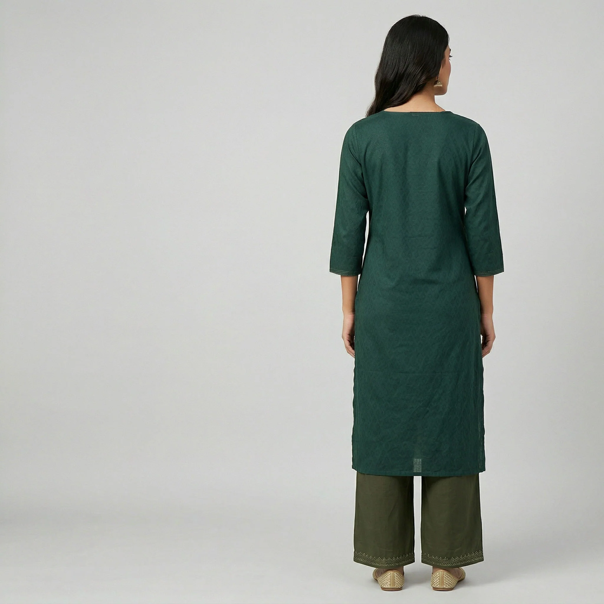 Cotton Embroidered Long Kurta - Image 3