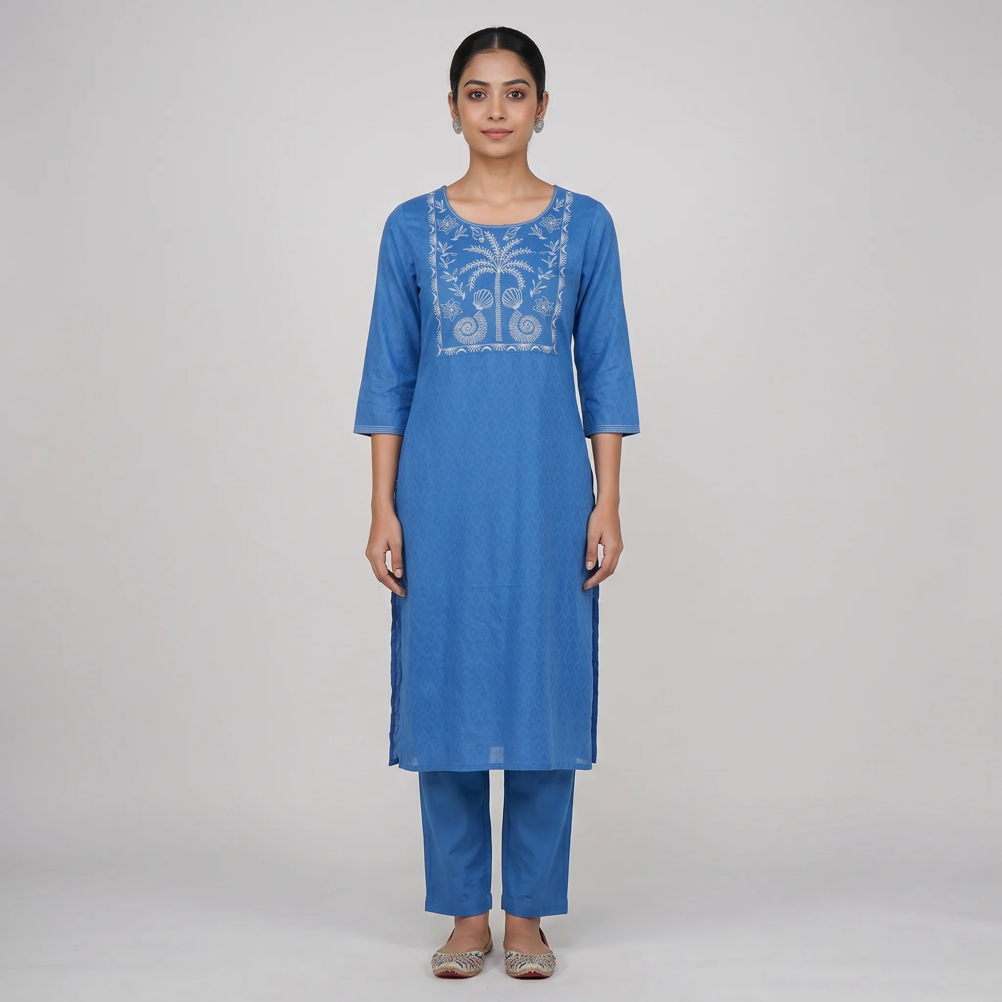 Cotton Embroidered Straight Kurta