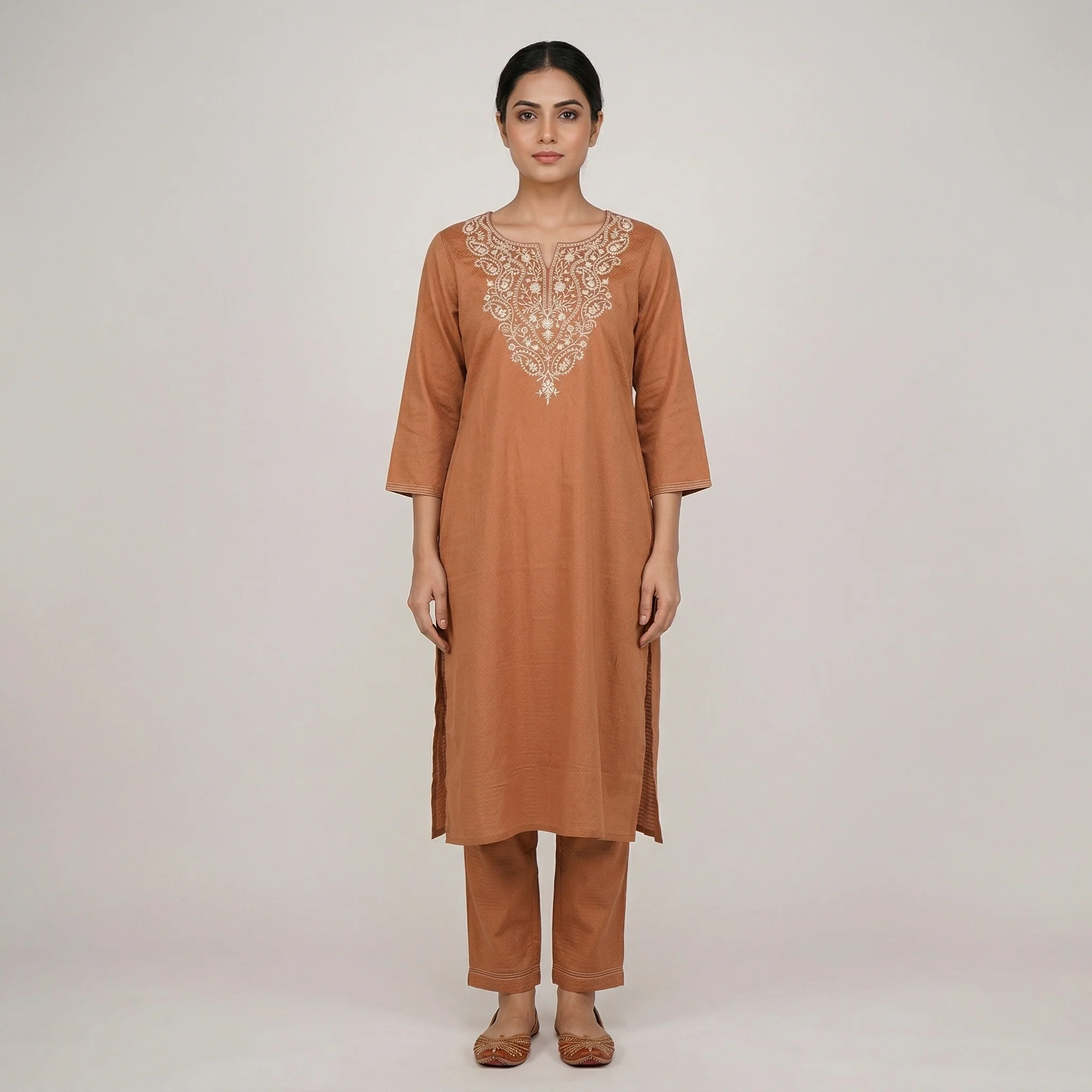 Cotton Embroidered Straight Kurta