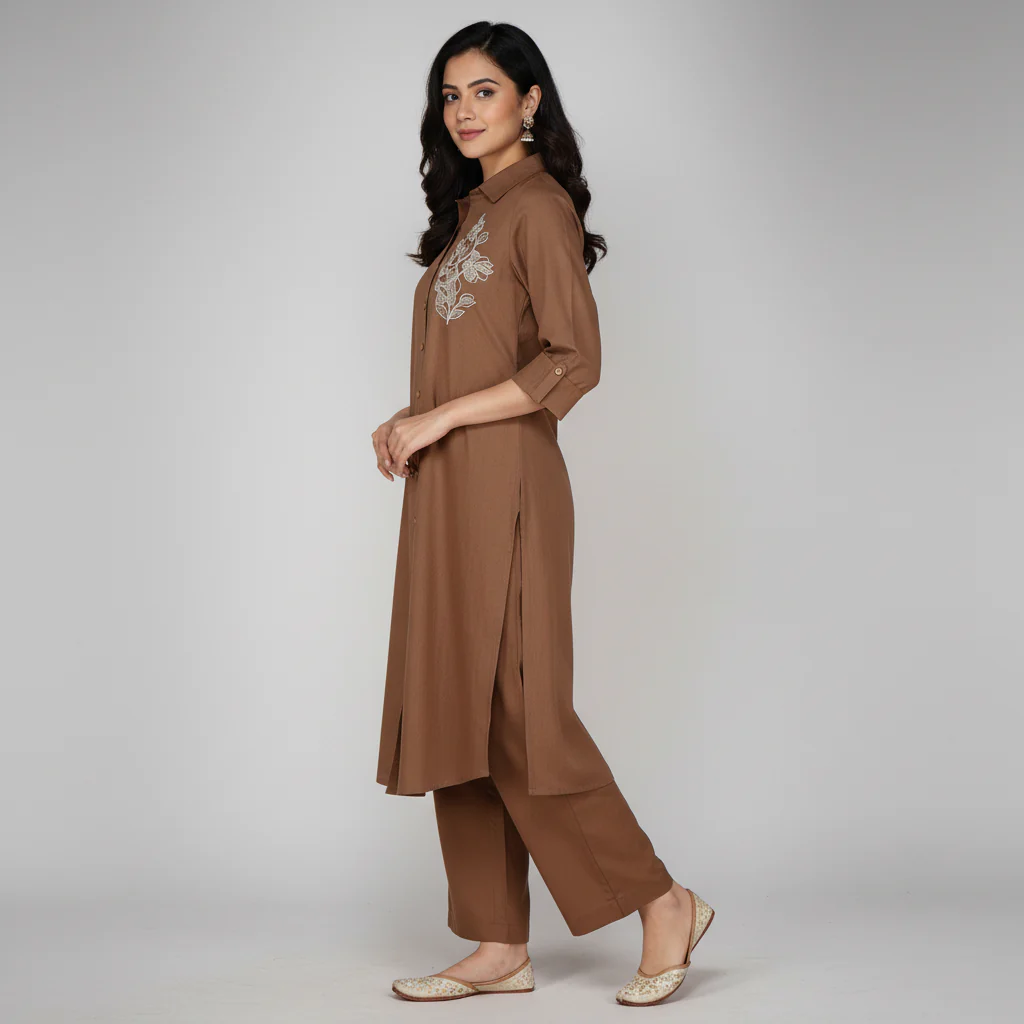 Cotton Embroidered Straight Kurta - Image 2