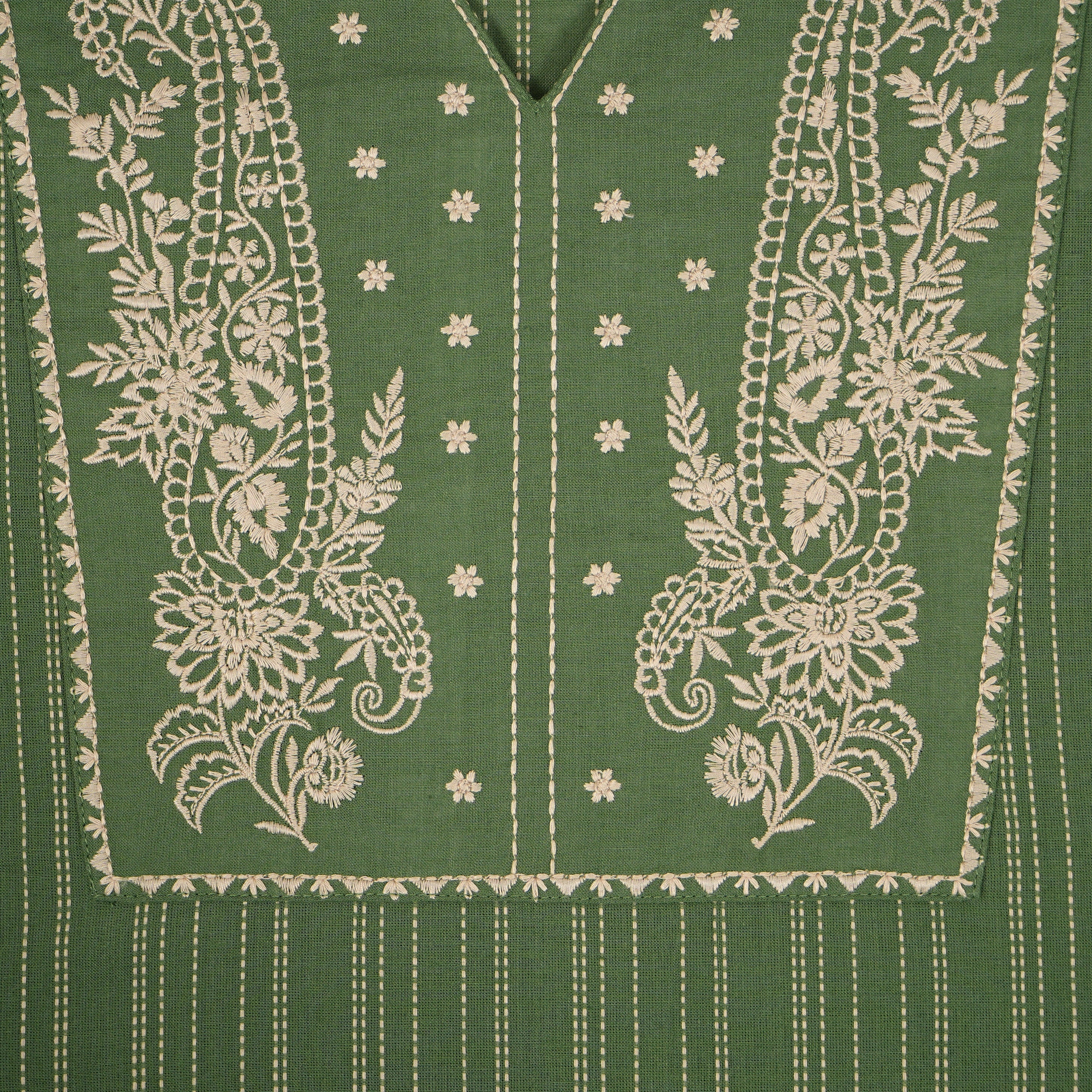 Cotton Embroidered V-Neck Kurta - Image 4
