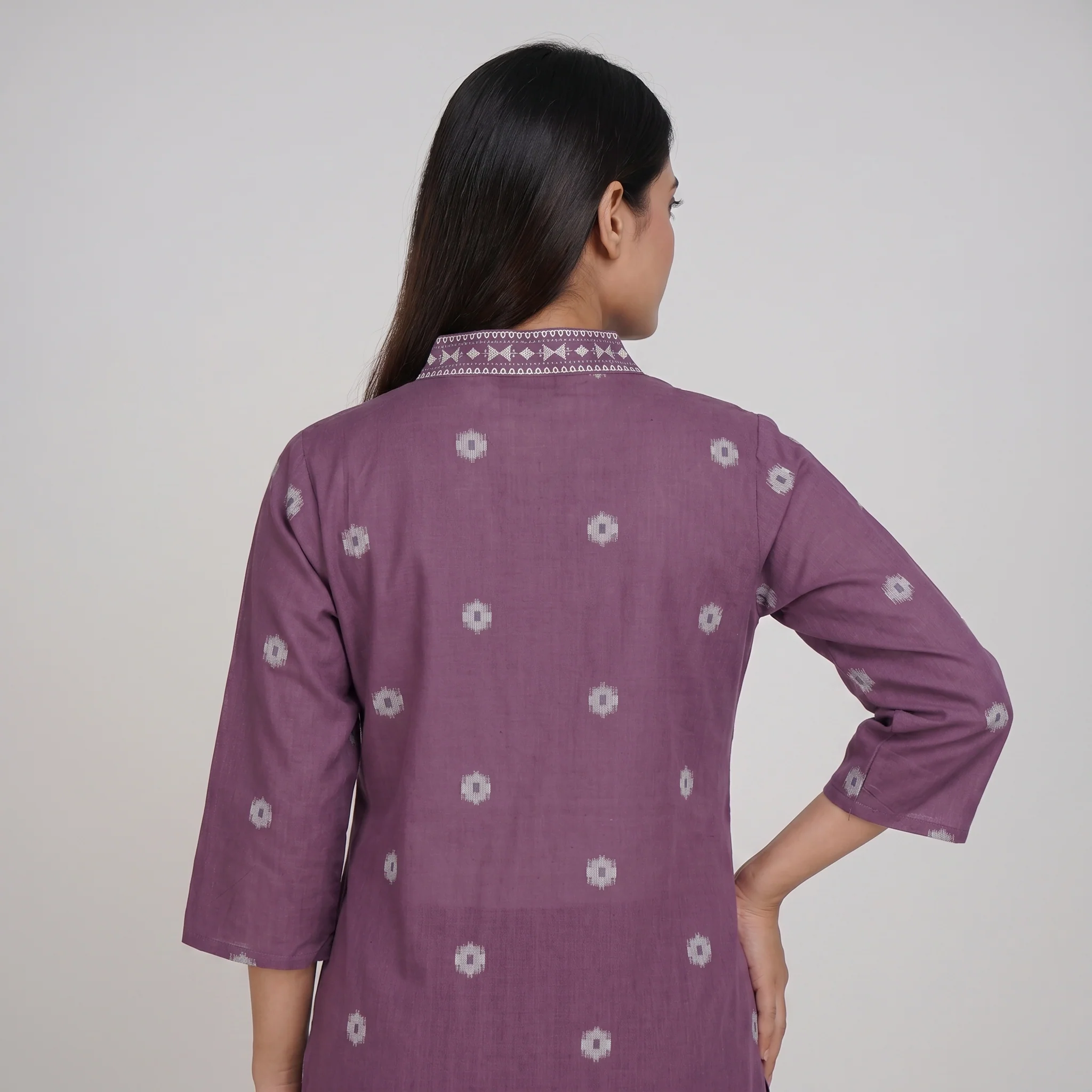 Cotton Embroidered V-Neck Kurta with Pant Set - Image 3