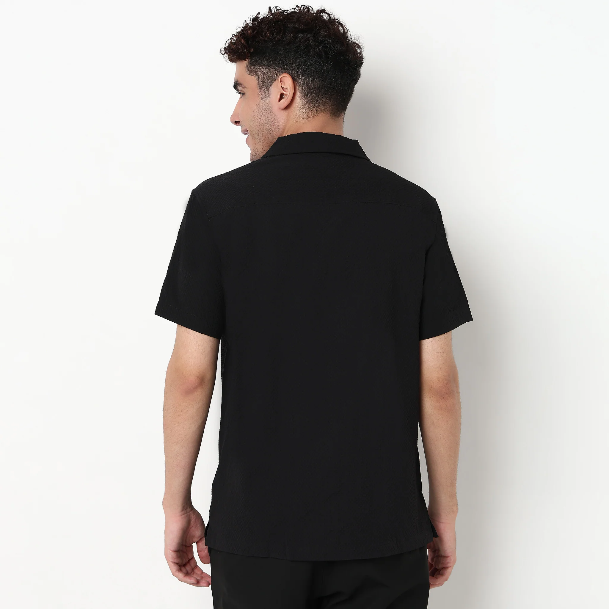 Cotton Structured Camp Collar Shirt - Image 3