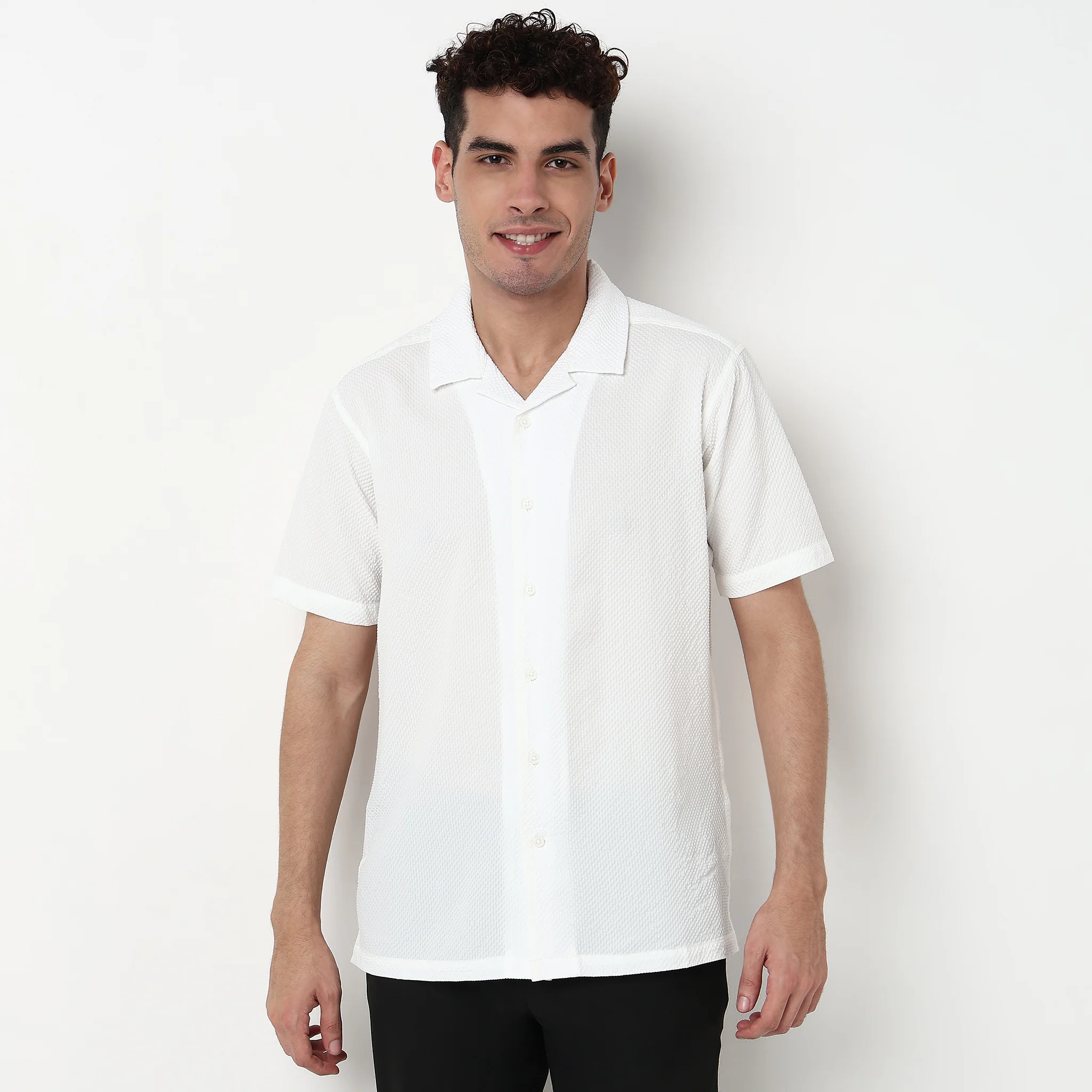 Cotton Structured Camp Collar Shirt - Image 7