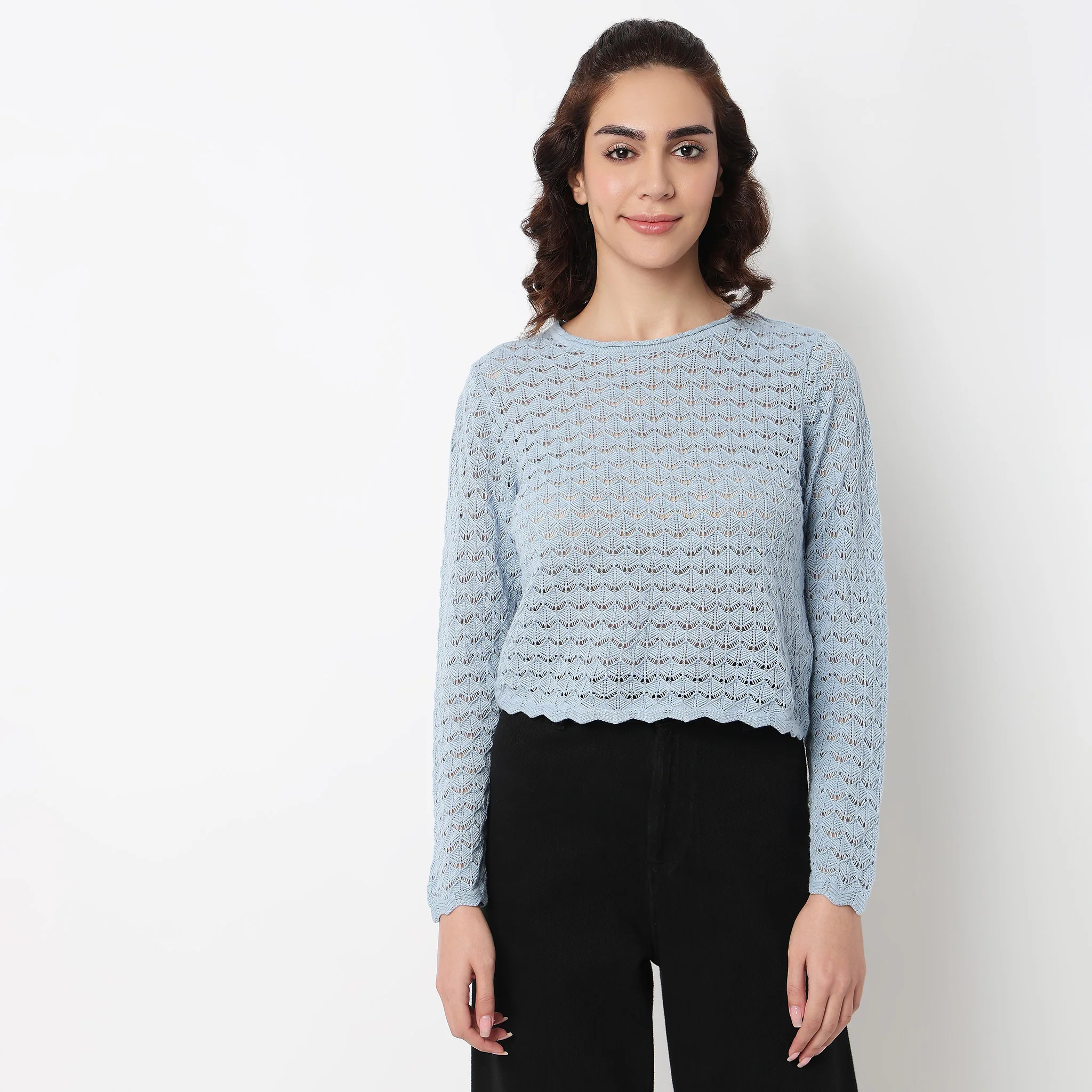 Cotton Full Sleeve Flatknit Top - Image 2