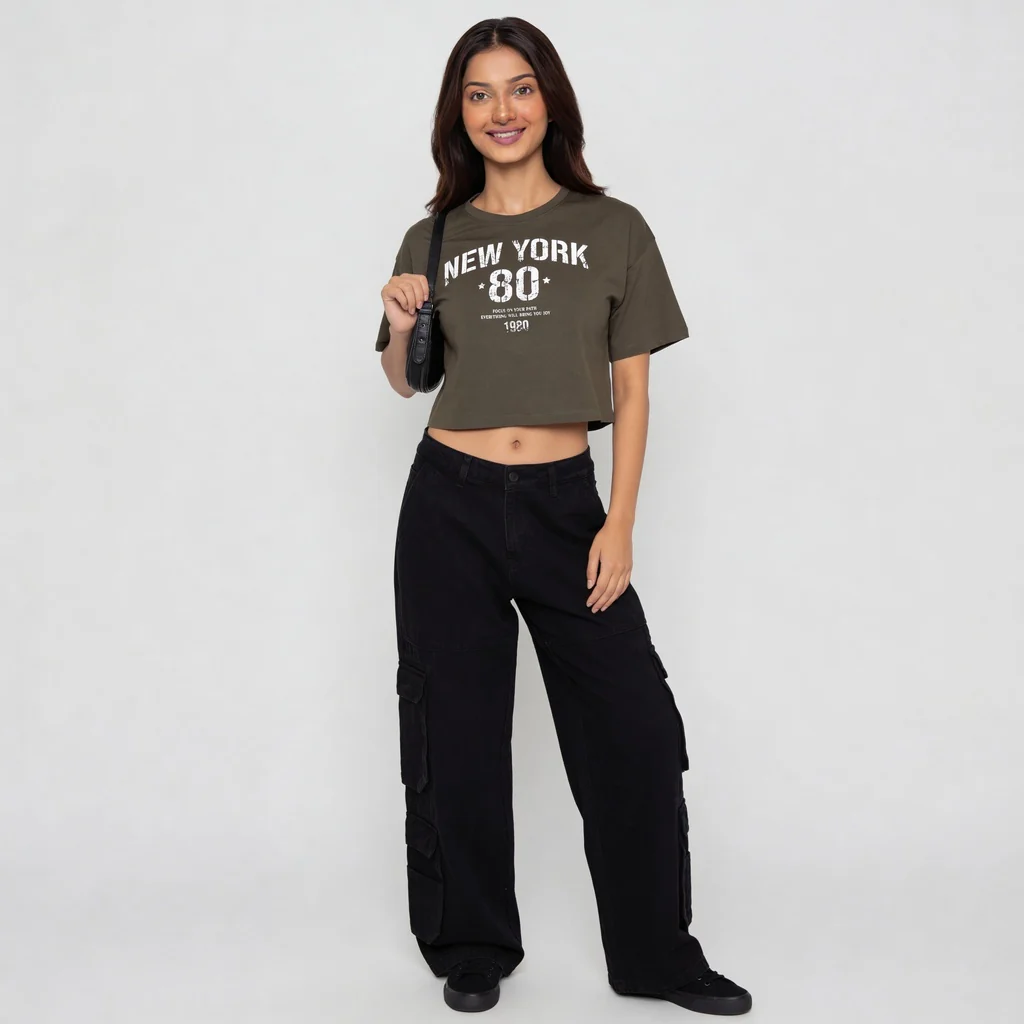 Cotton Graphic Boxy Fit Crop T-Shirt