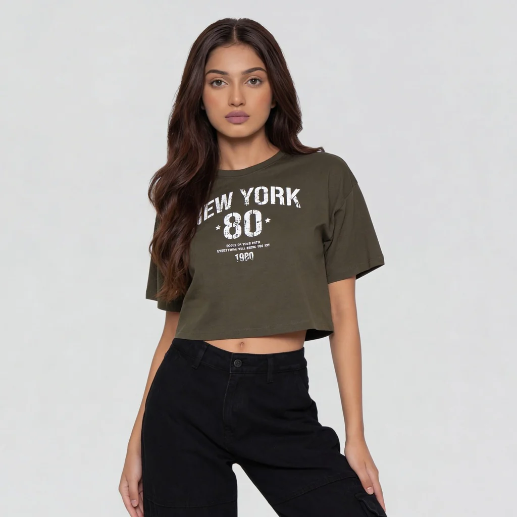 Cotton Graphic Boxy Fit Crop T-Shirt - Image 2