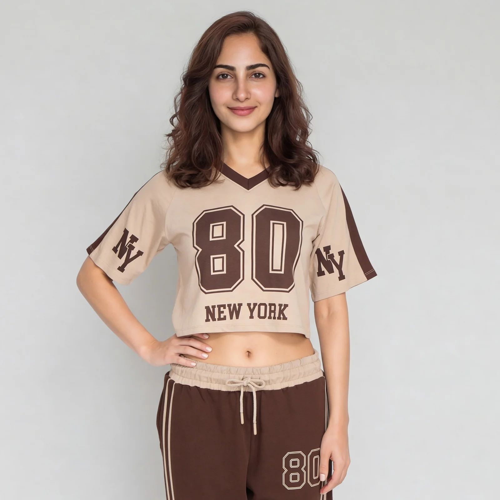 Cotton Graphic V-Neck Crop T-Shirt - Image 2