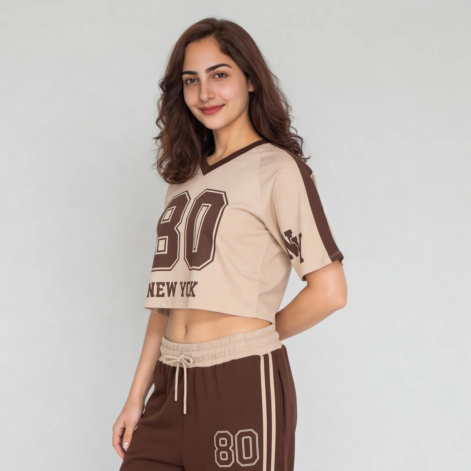 Cotton Graphic V-Neck Crop T-Shirt - Image 5