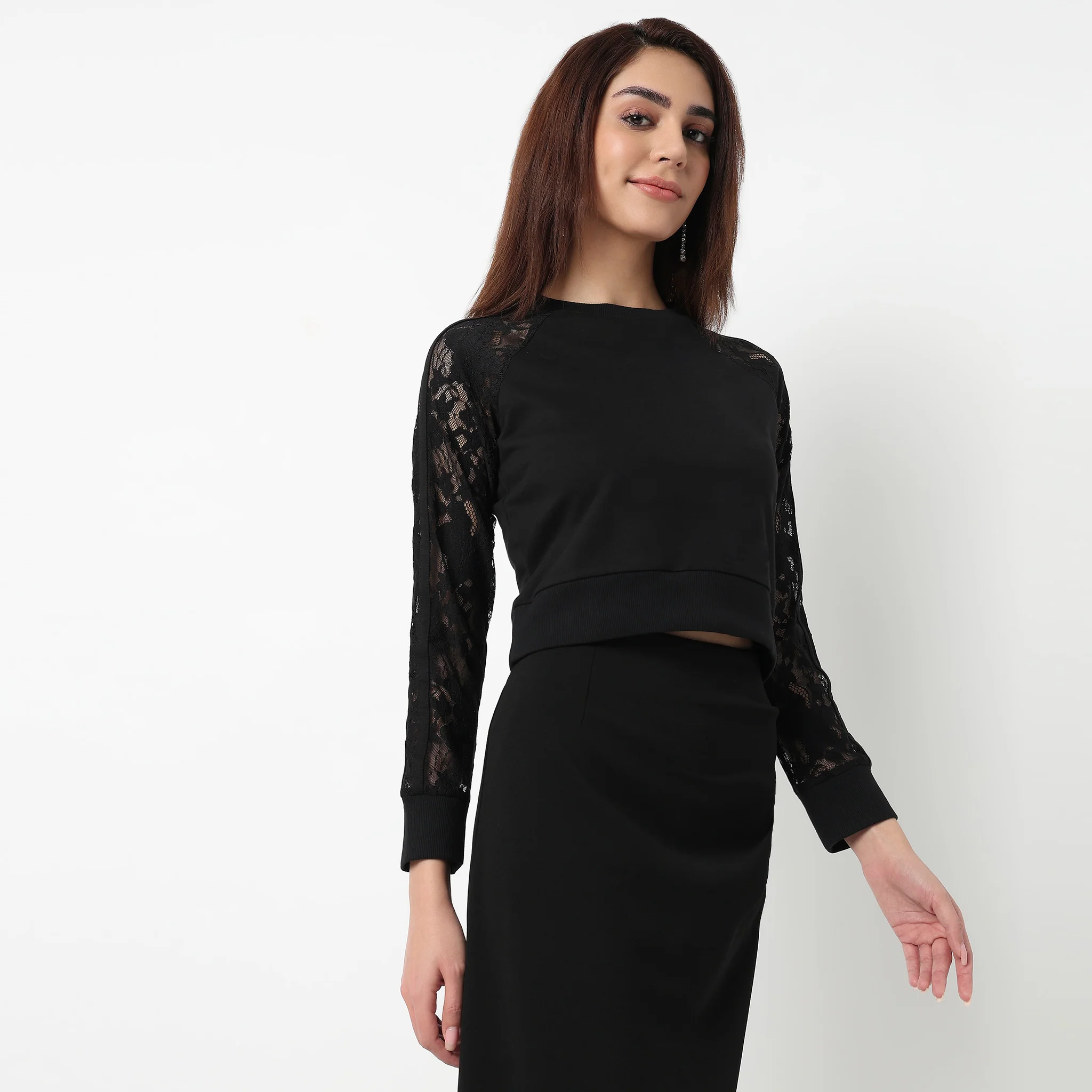 Cotton Lace Sleeve T-Shirt - Image 5