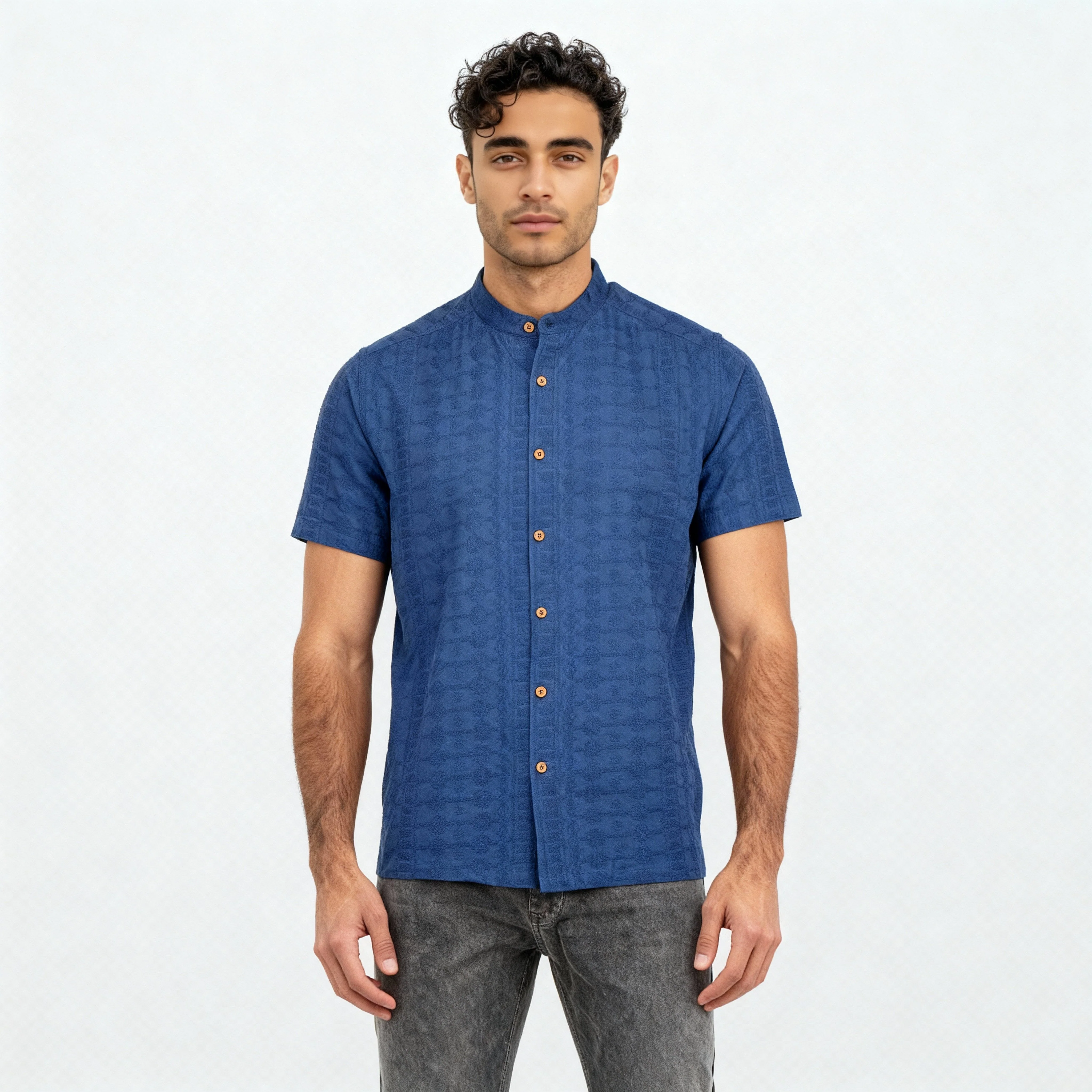 Cotton Mandarin Schiffli Shirt - Image 2