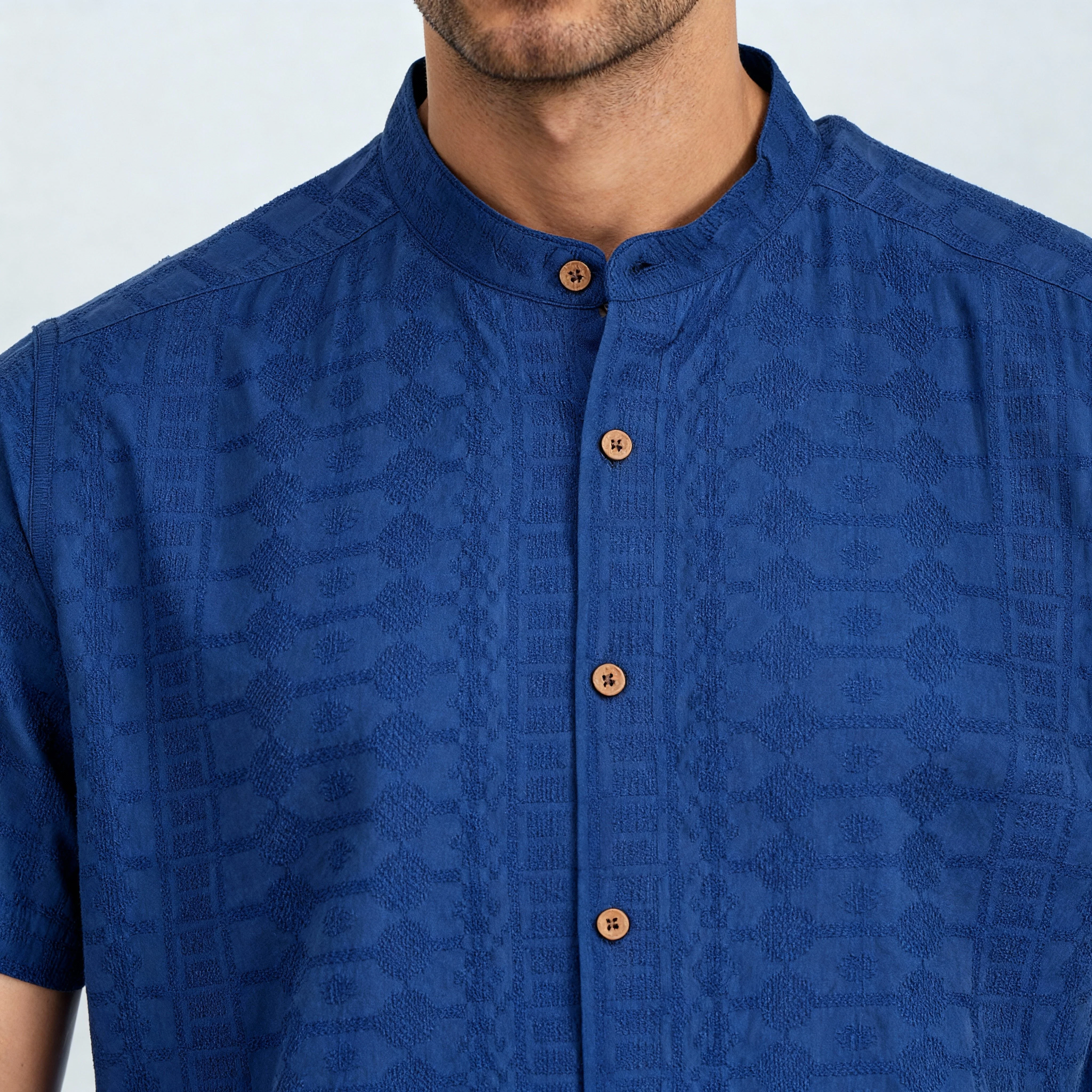 Cotton Mandarin Schiffli Shirt - Image 4