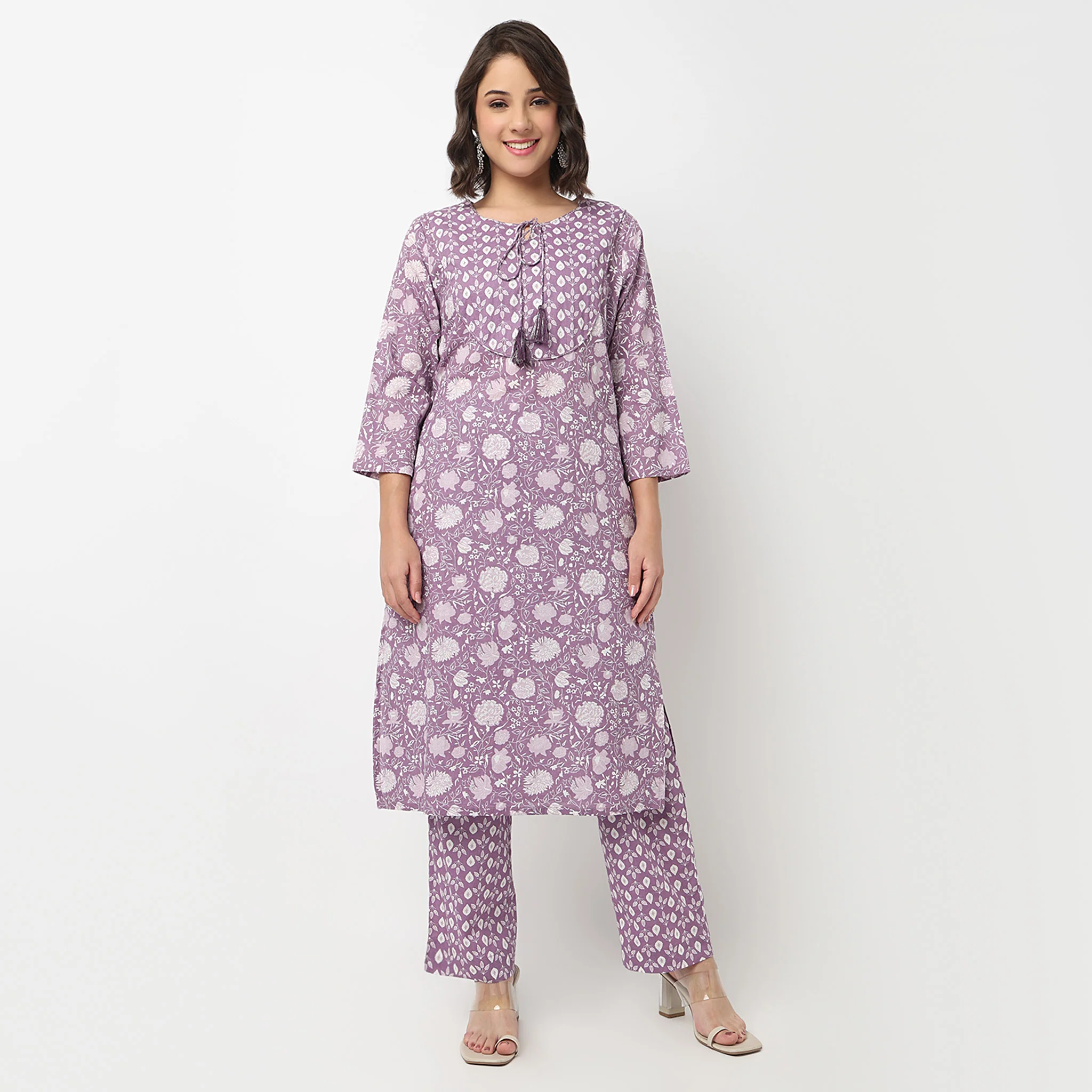 Cotton Printed Flared Kurta with Pant & with Dupatta Set - Image 2