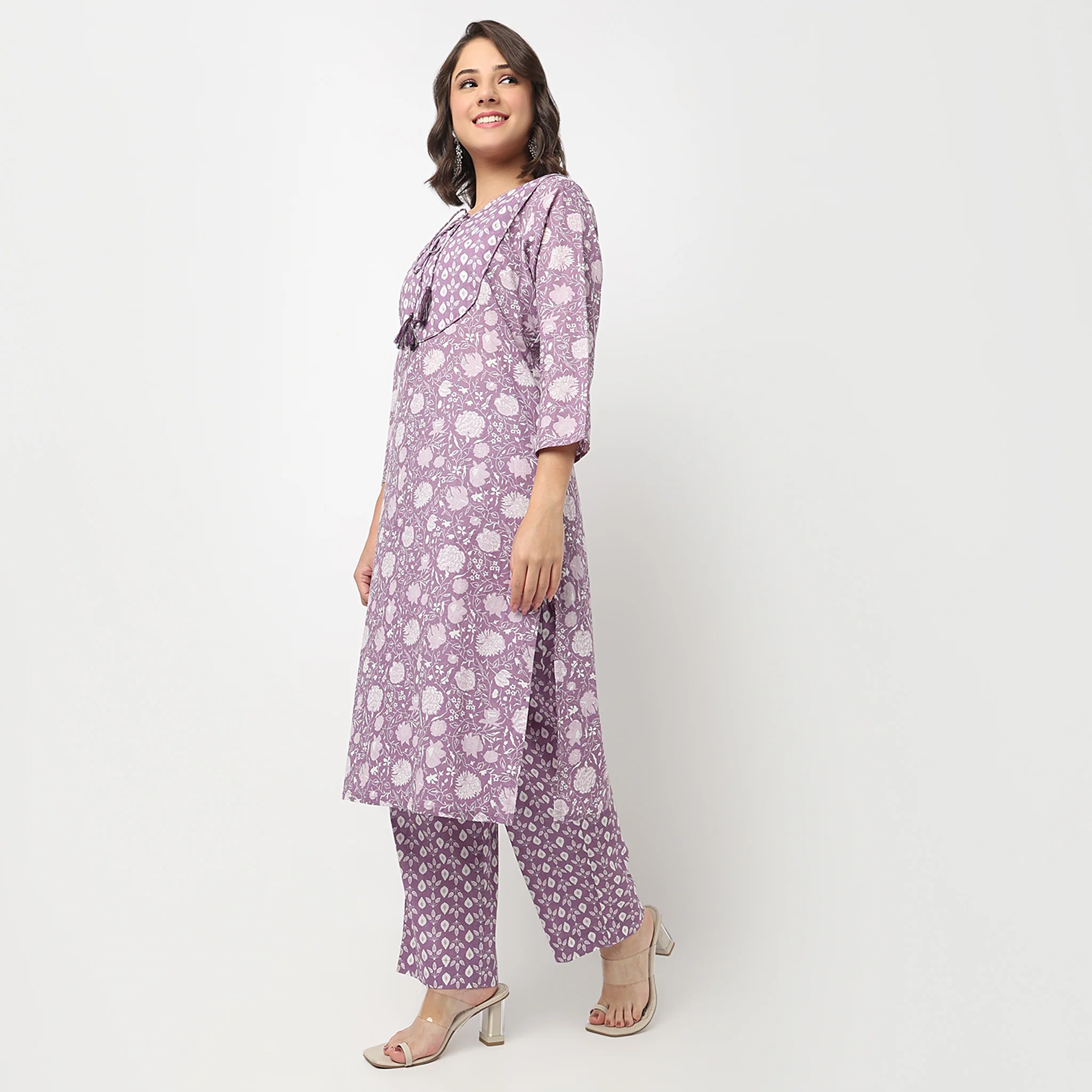 Cotton Printed Flared Kurta with Pant & with Dupatta Set - Image 5