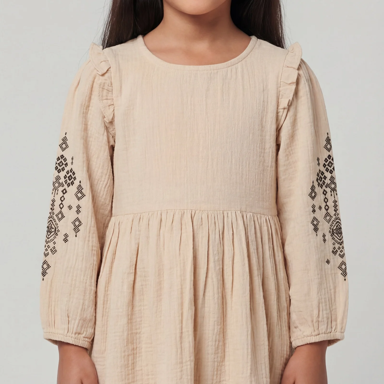 Girls Cotton Printed Full Sleeve Frock - Image 4