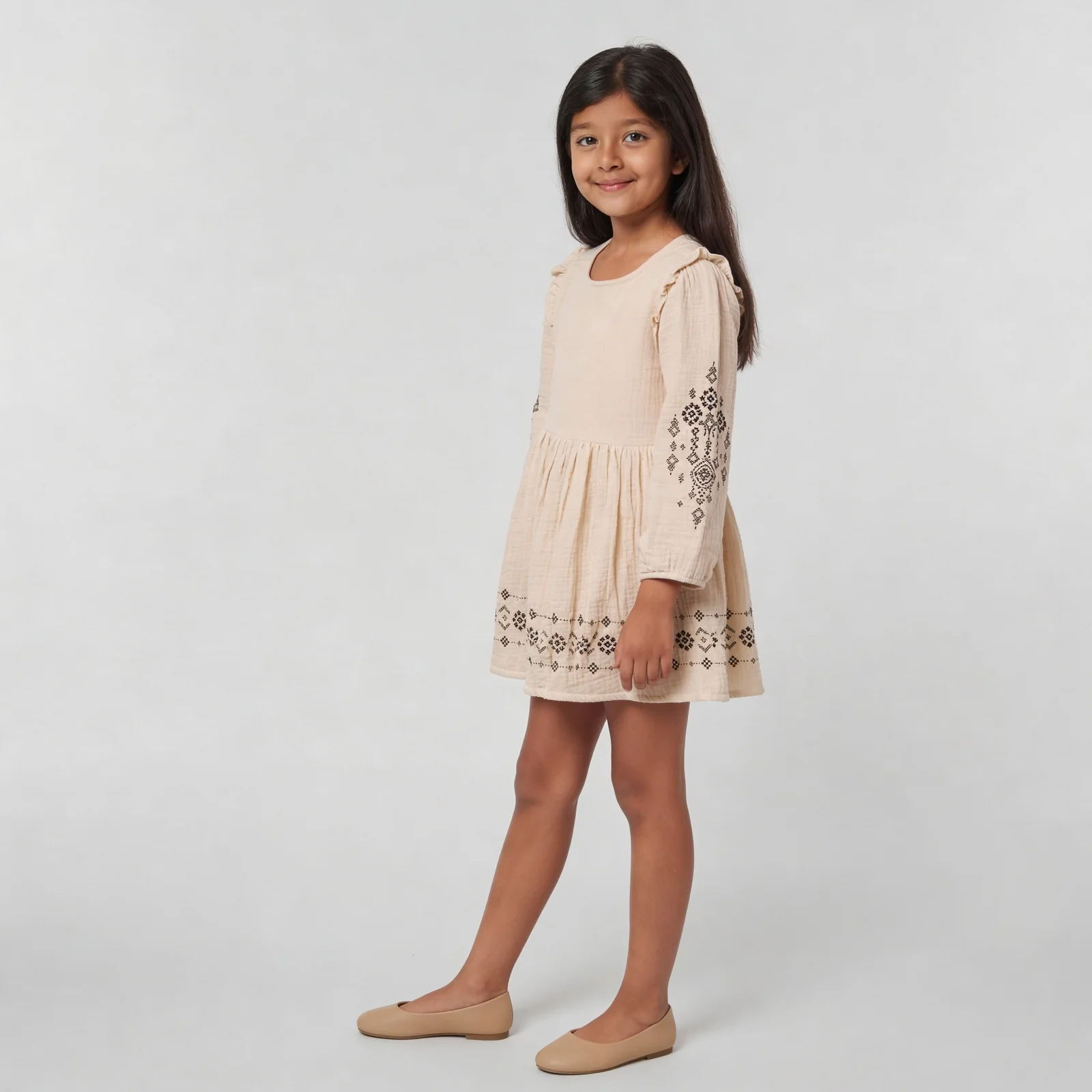 Girls Cotton Printed Full Sleeve Frock - Image 5