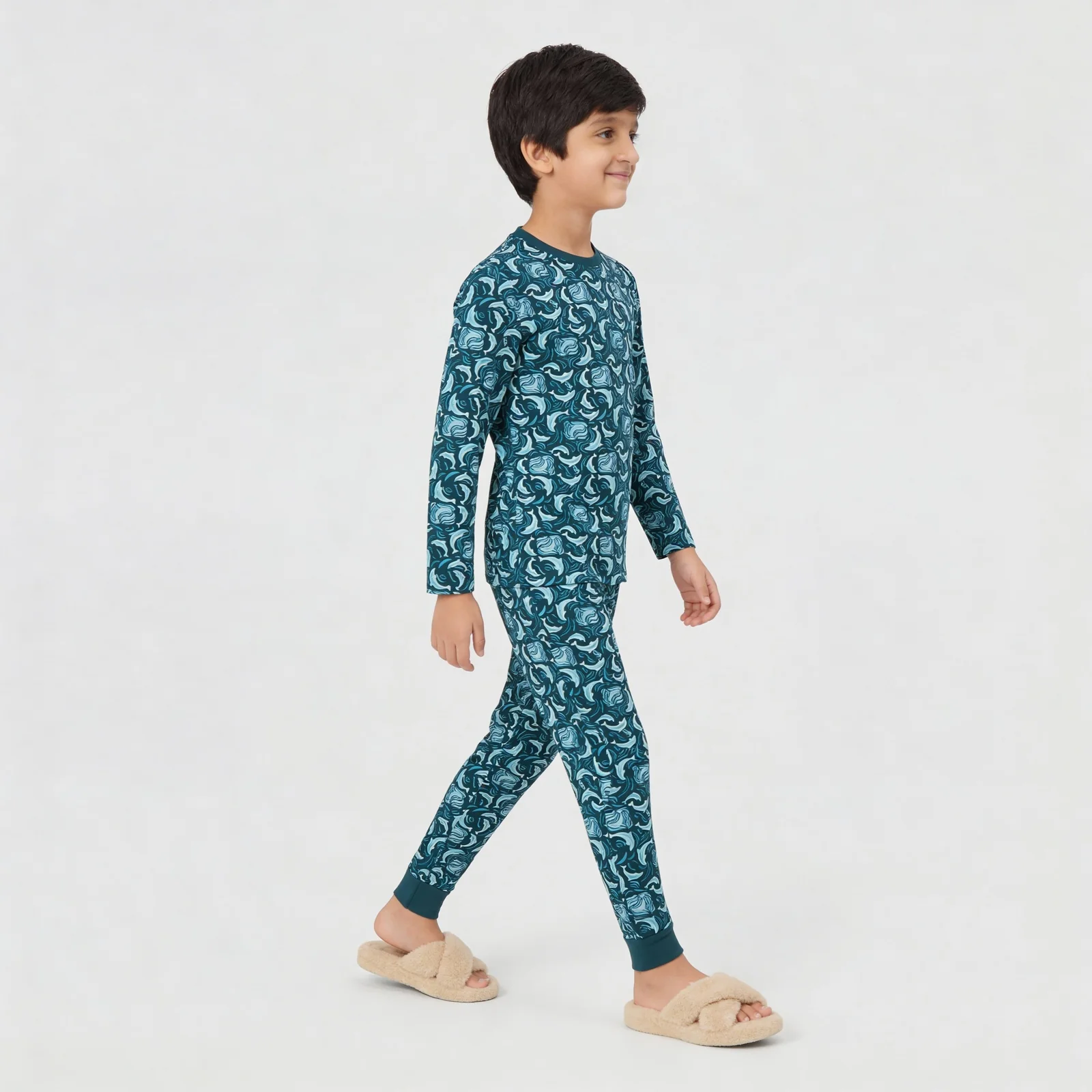 Boys Cotton Printed Crew Neck T-Shirt with Track Pant Sleepwear Set