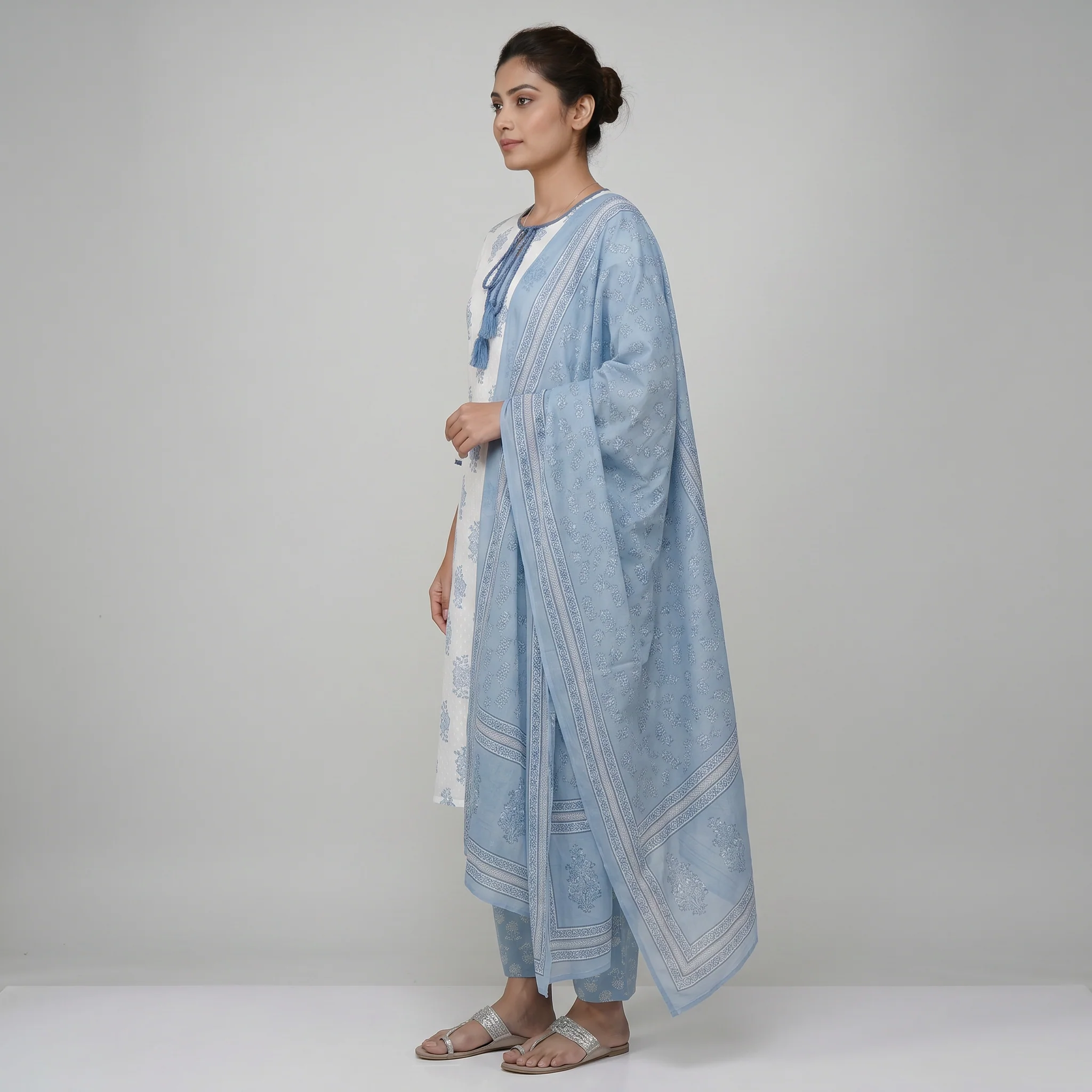 Cotton Printed Kurta and Pant with Dupatta Set - Image 2