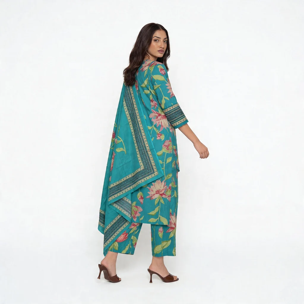 Cotton Printed Kurta with Palazzo and Dupatta Set - Image 3