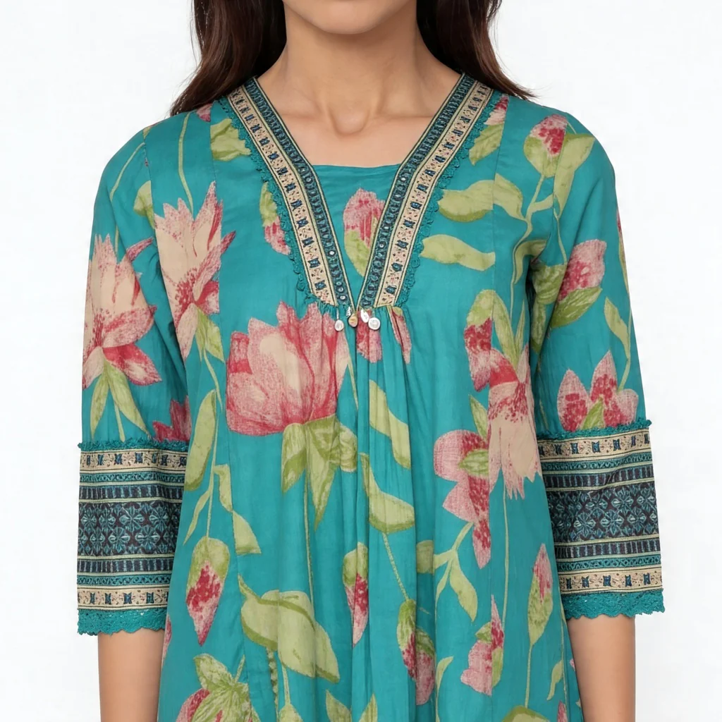 Cotton Printed Kurta with Palazzo and Dupatta Set - Image 4