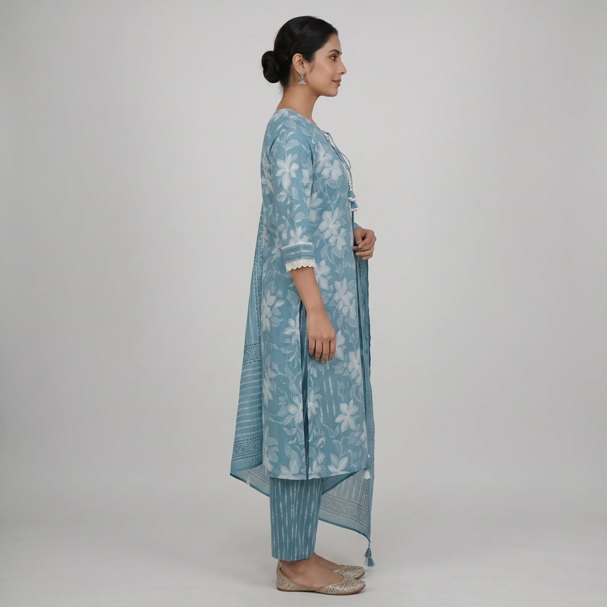 Cotton Printed Kurta with Pant & Dupatta Set - Image 2