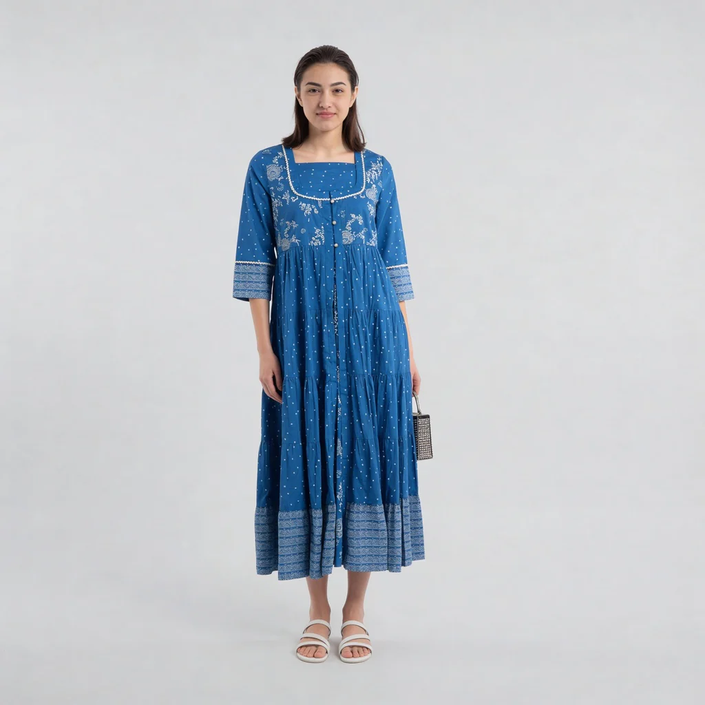 Cotton Printed Tired Jacket Style Kurta