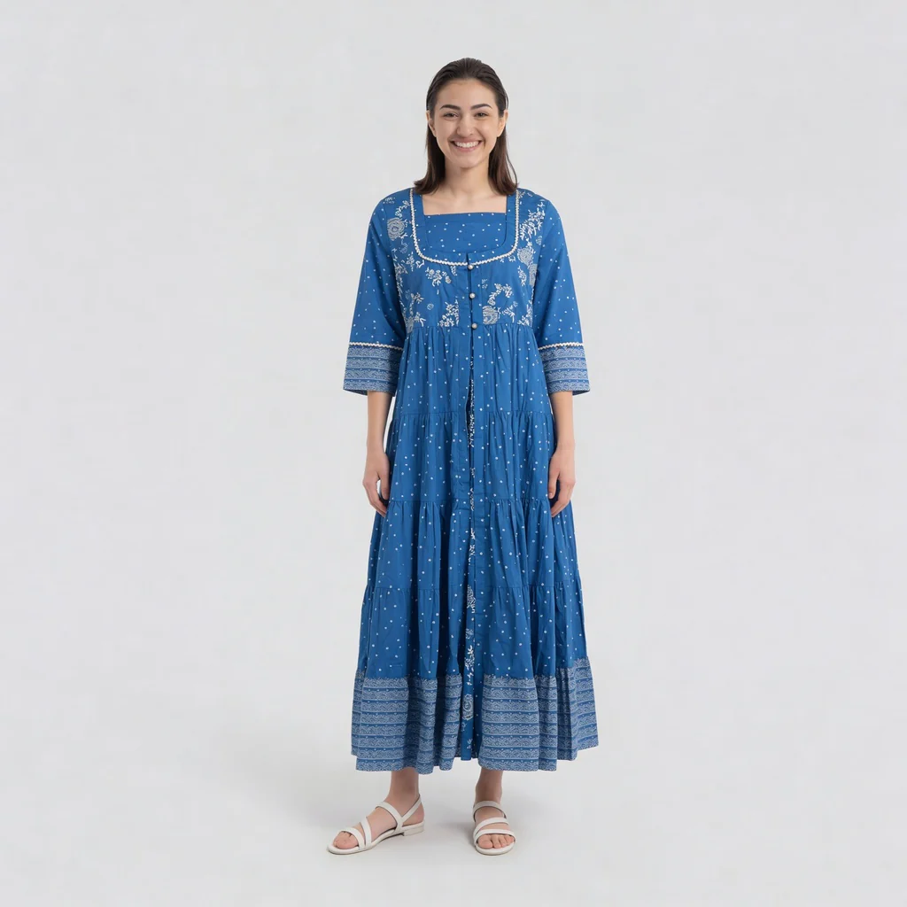 Cotton Printed Tired Jacket Style Kurta - Image 2