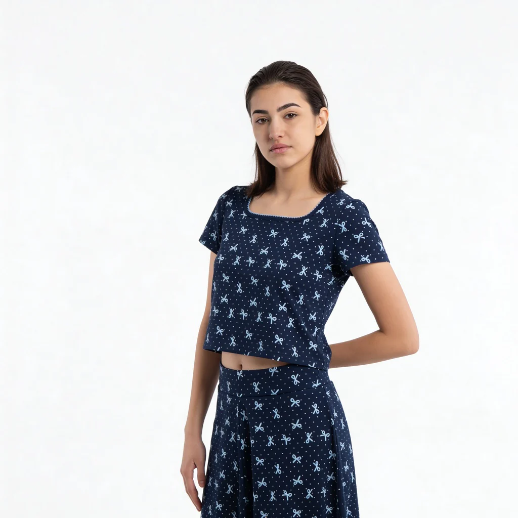 Cotton Printed Top with Pyjama Sleepwear Set - Image 12