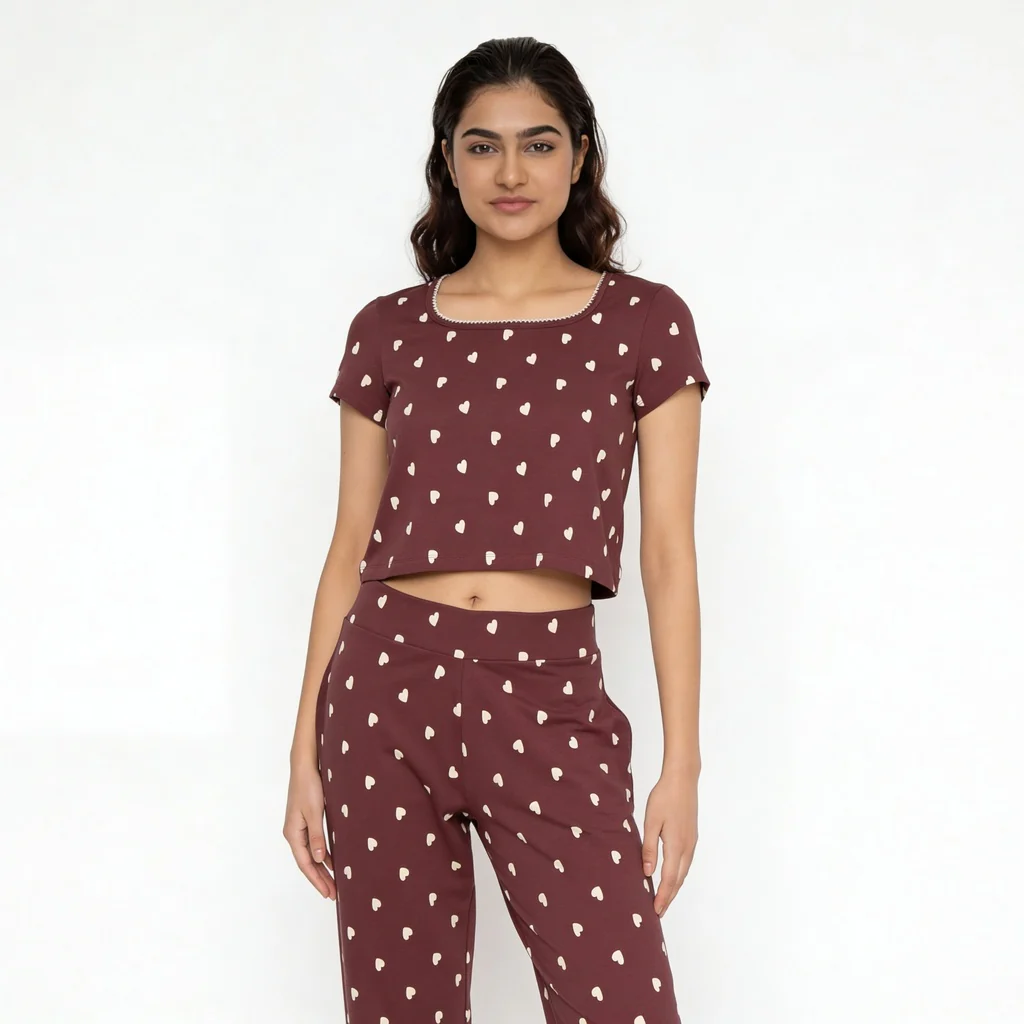 Cotton Printed Top with Pyjama Sleepwear Set - Image 2