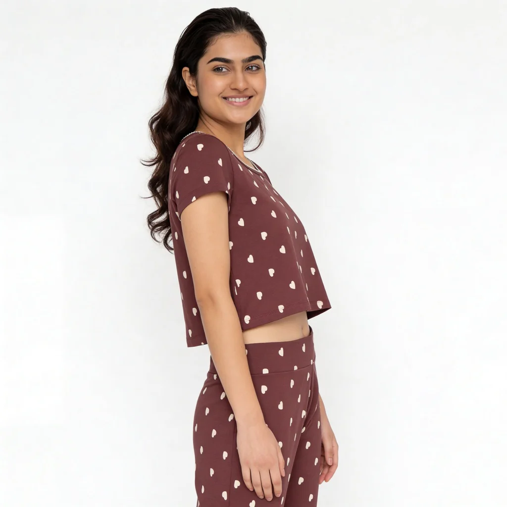 Cotton Printed Top with Pyjama Sleepwear Set - Image 5