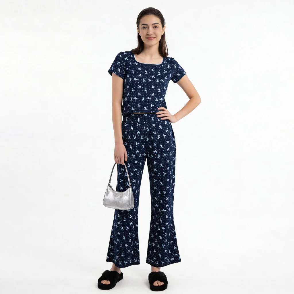 Cotton Printed Top with Pyjama Sleepwear Set - Image 8