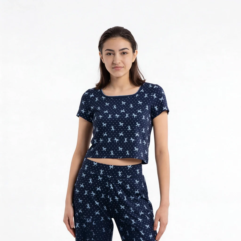 Cotton Printed Top with Pyjama Sleepwear Set - Image 9