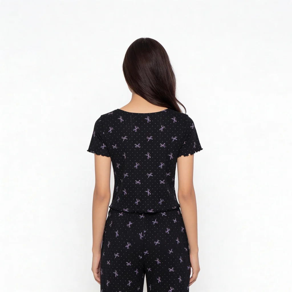 Cotton Printed Top with Pyjama Sleepwear Set - Image 3