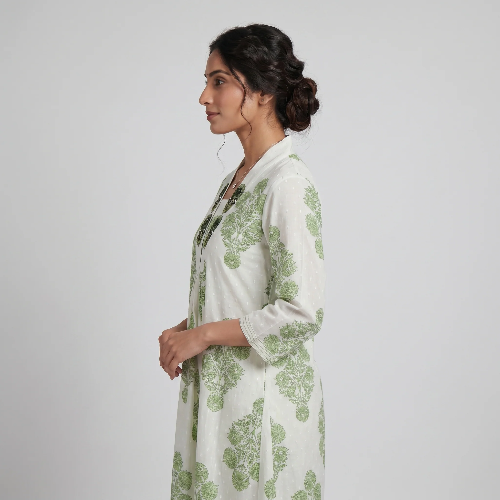 Cotton Printed V-Neck Kurta - Image 2