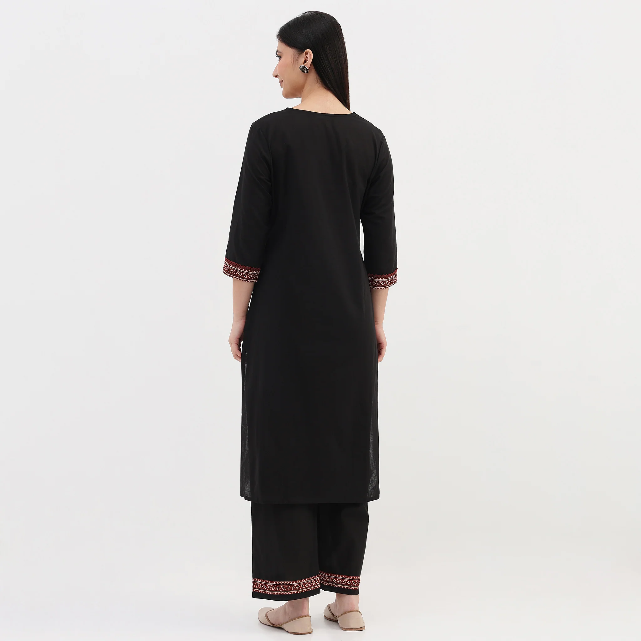 Cotton Printed V-Neck Kurta with Pant and Dupatta Set - Image 3