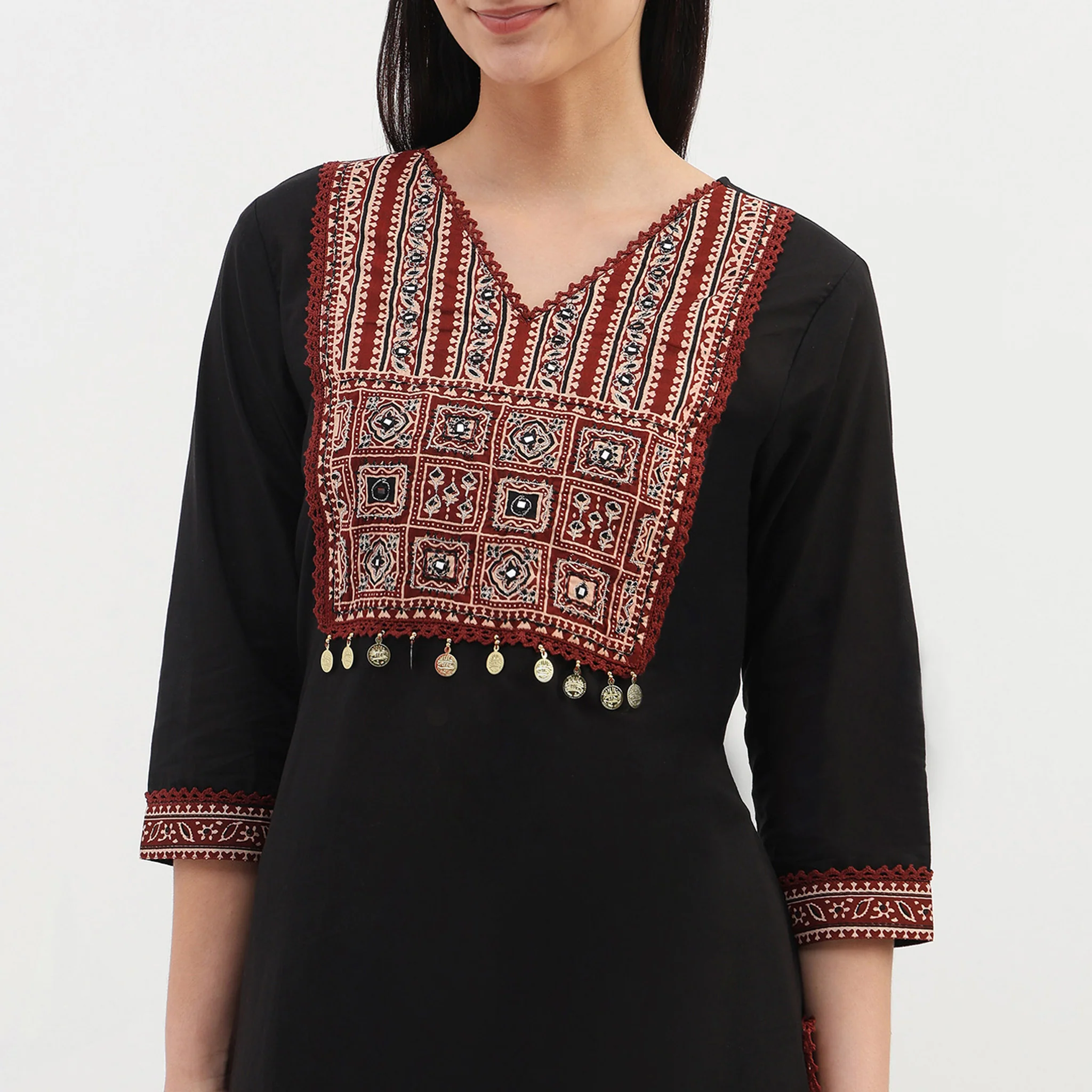 Cotton Printed V-Neck Kurta with Pant and Dupatta Set - Image 4