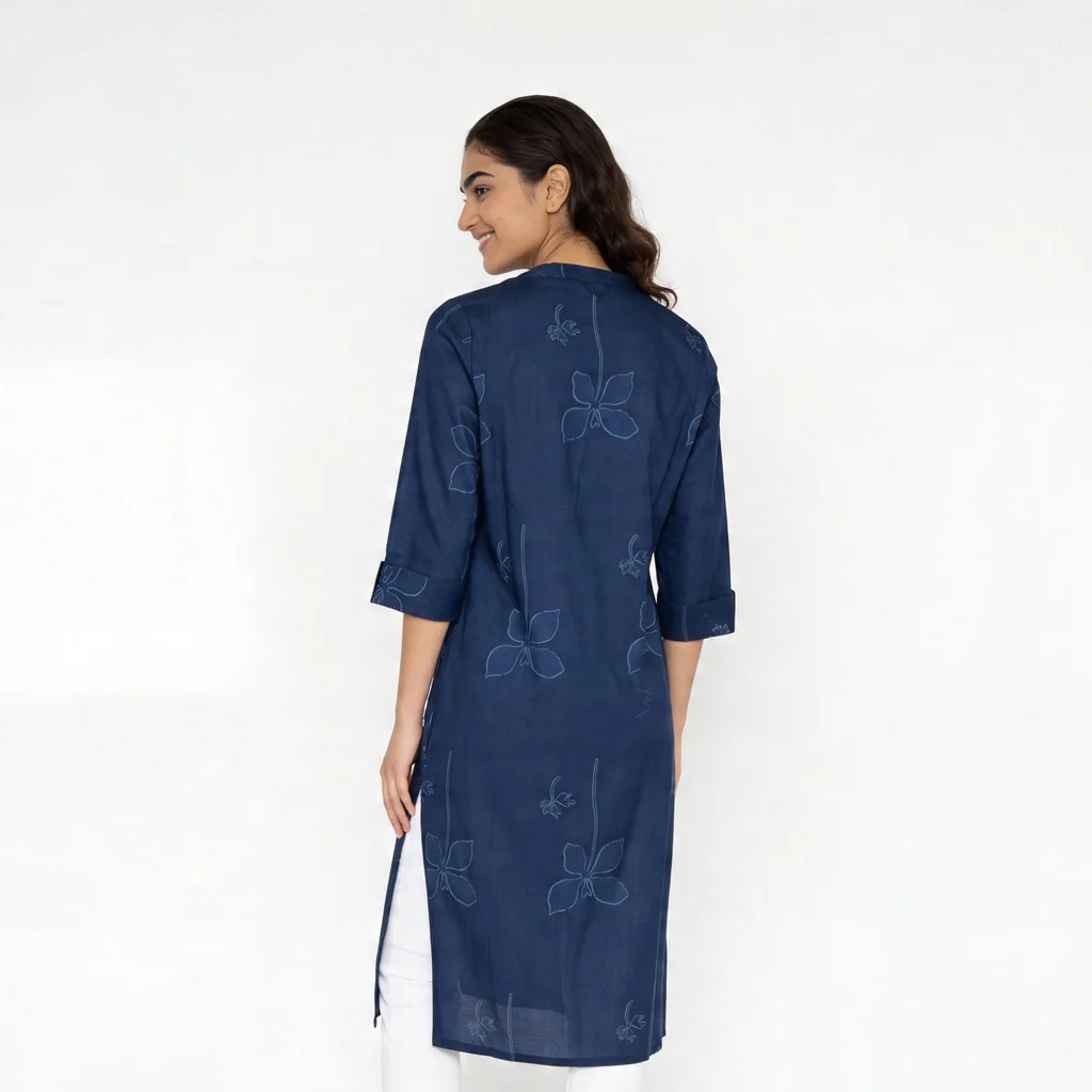Cotton Printed V-Neck Long Kurta - Image 3