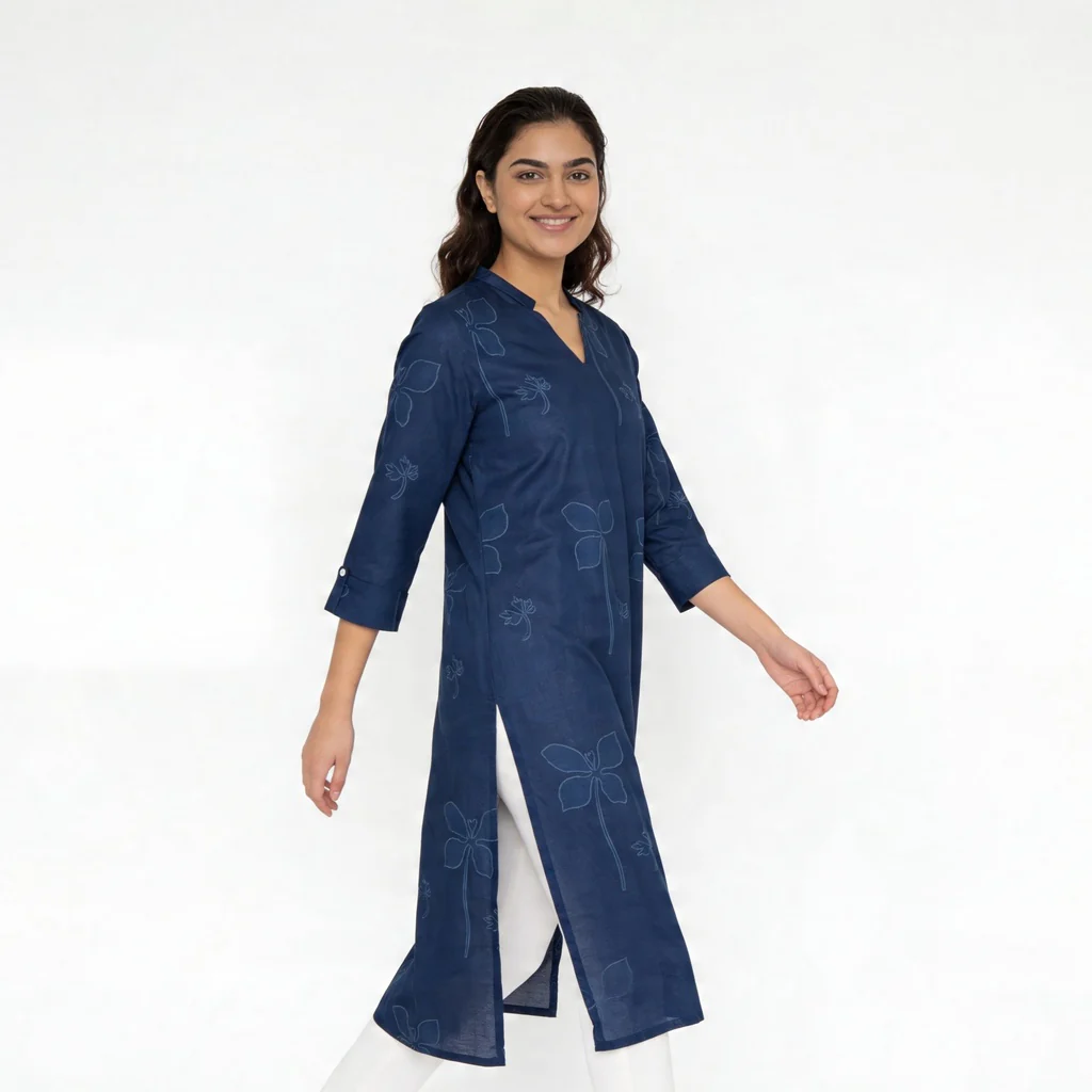 Cotton Printed V-Neck Long Kurta - Image 5