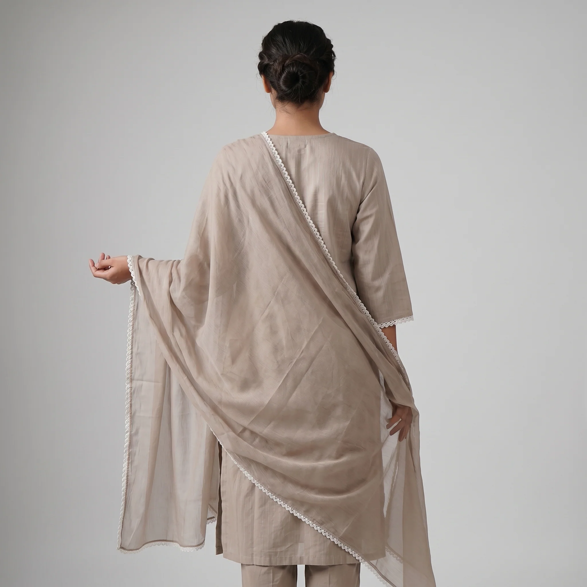 Cotton Straight Kurta and Pant with Dupatta Set - Image 3