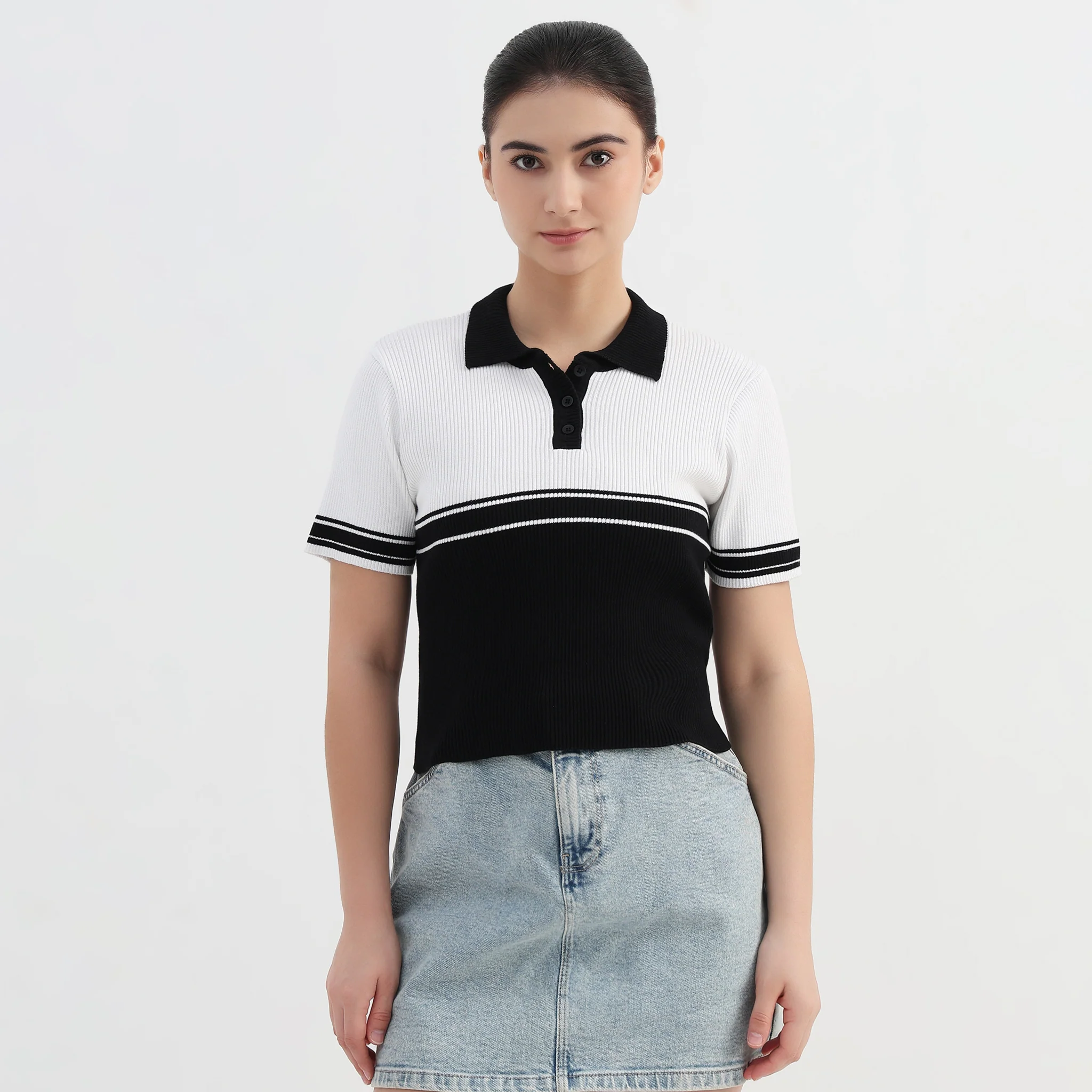 Cotton Striped Crop T-Shirt - Image 2