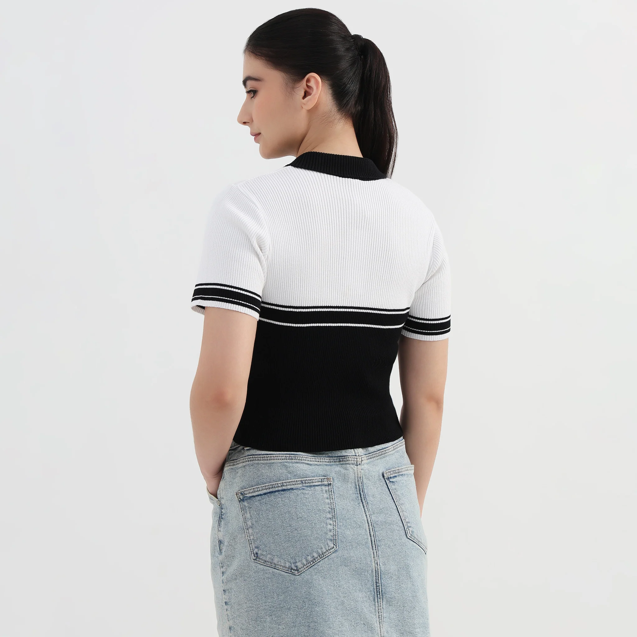 Cotton Striped Crop T-Shirt - Image 3