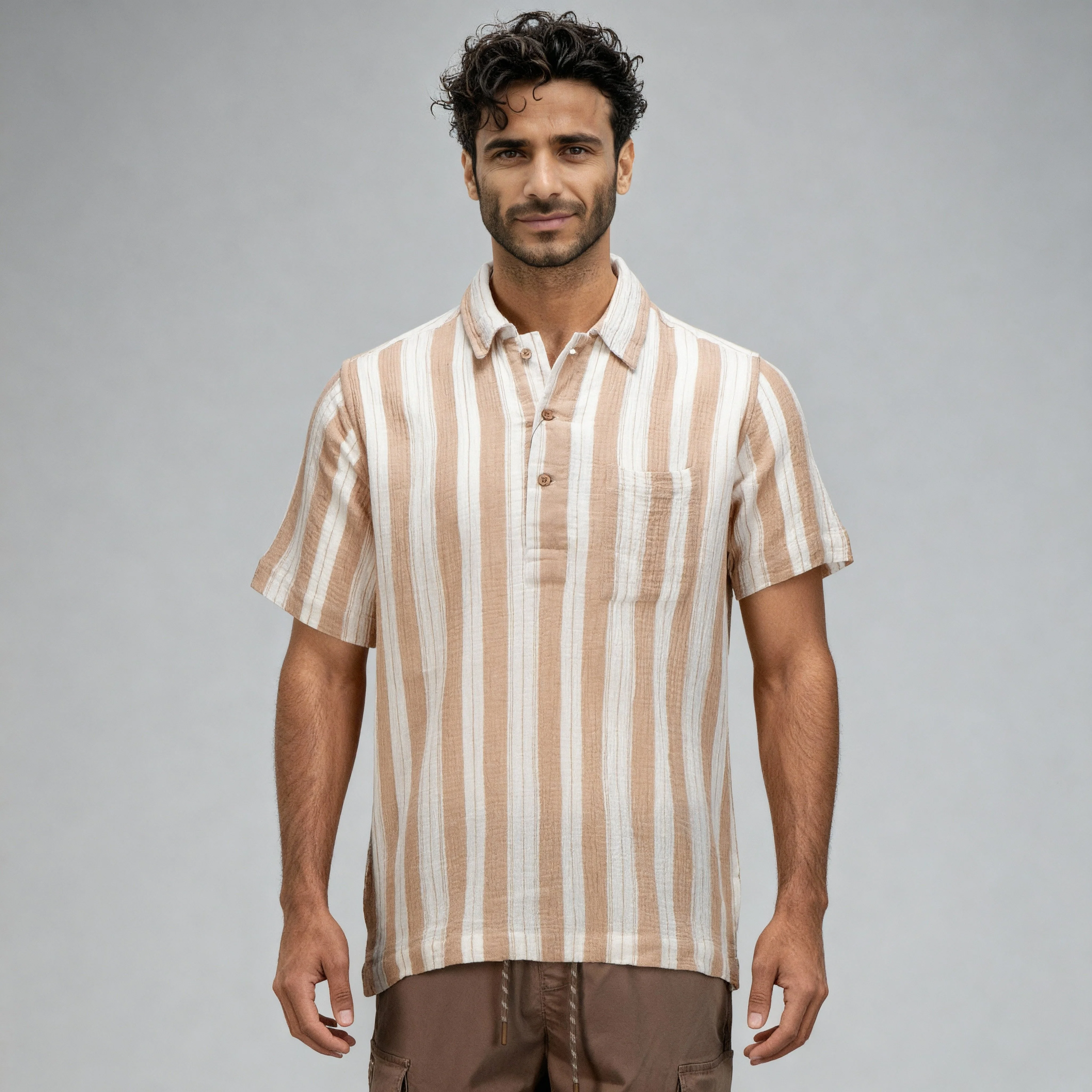 Cotton Striped Polo Neck Shirt - Image 2