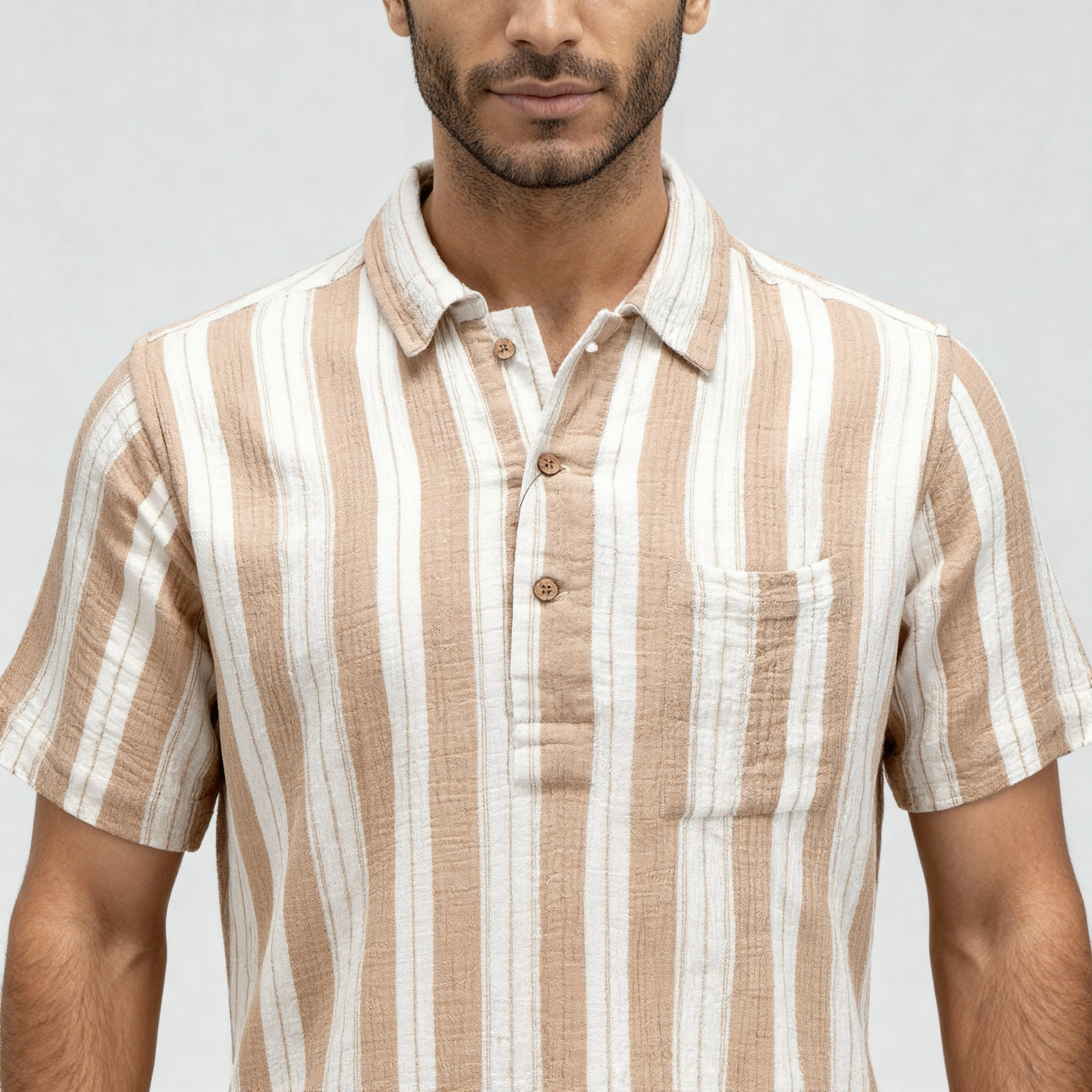 Cotton Striped Polo Neck Shirt - Image 4