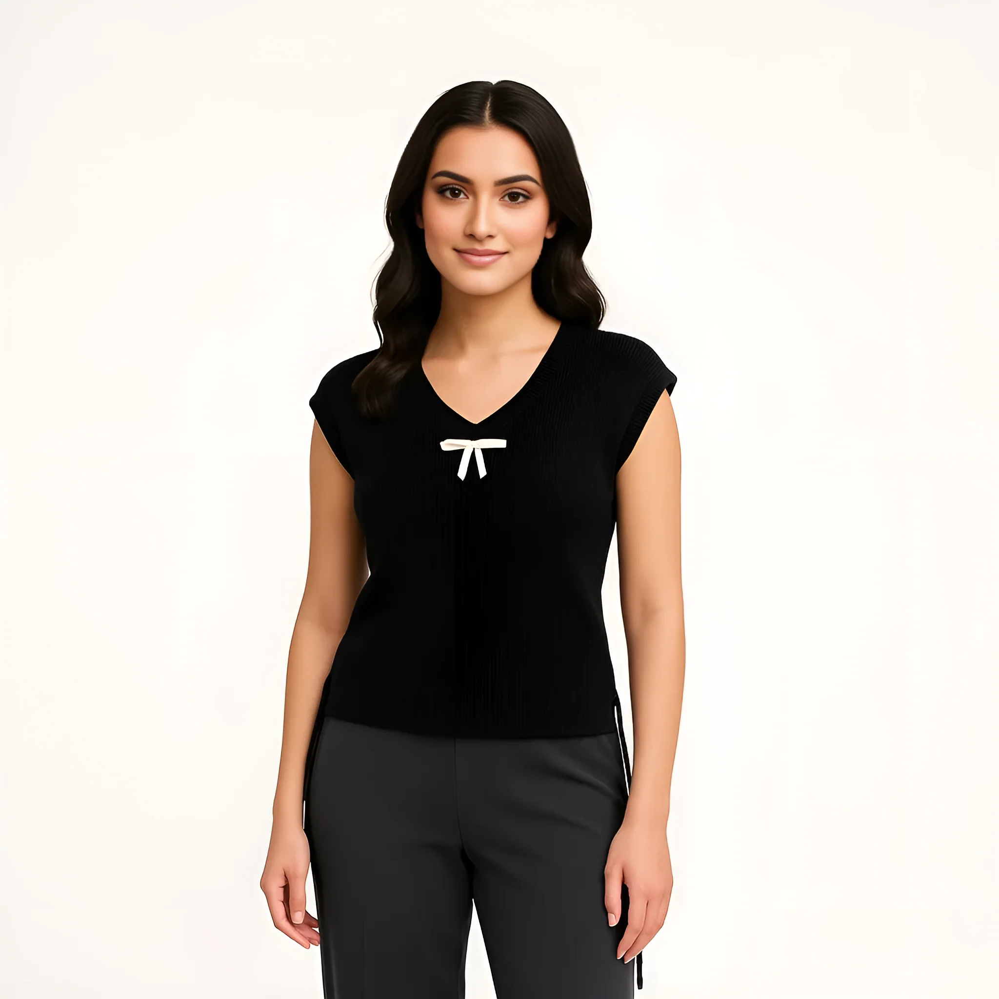 Cotton T-Shirt With Bow Detail & Side Ruching - Image 2