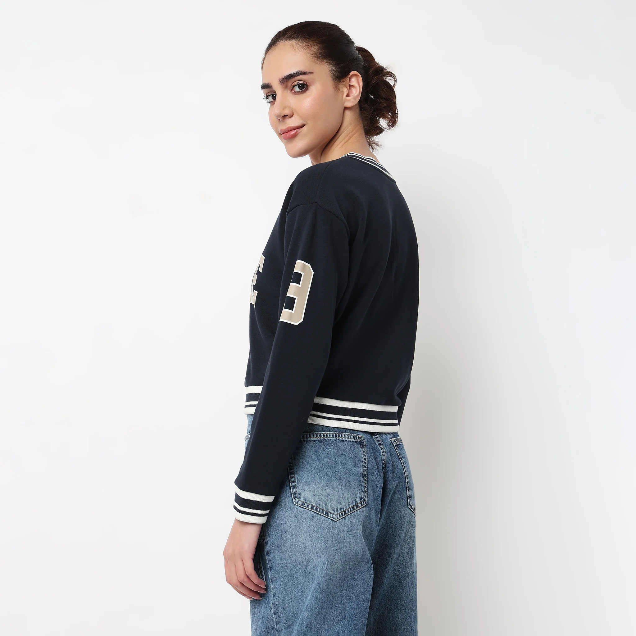 Cotton V-Neck Graphic Sweat Tee - Image 3