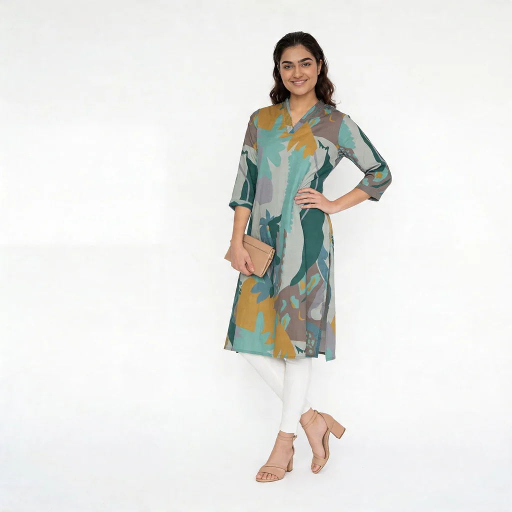 Cotton V-Neck Long Kurta
