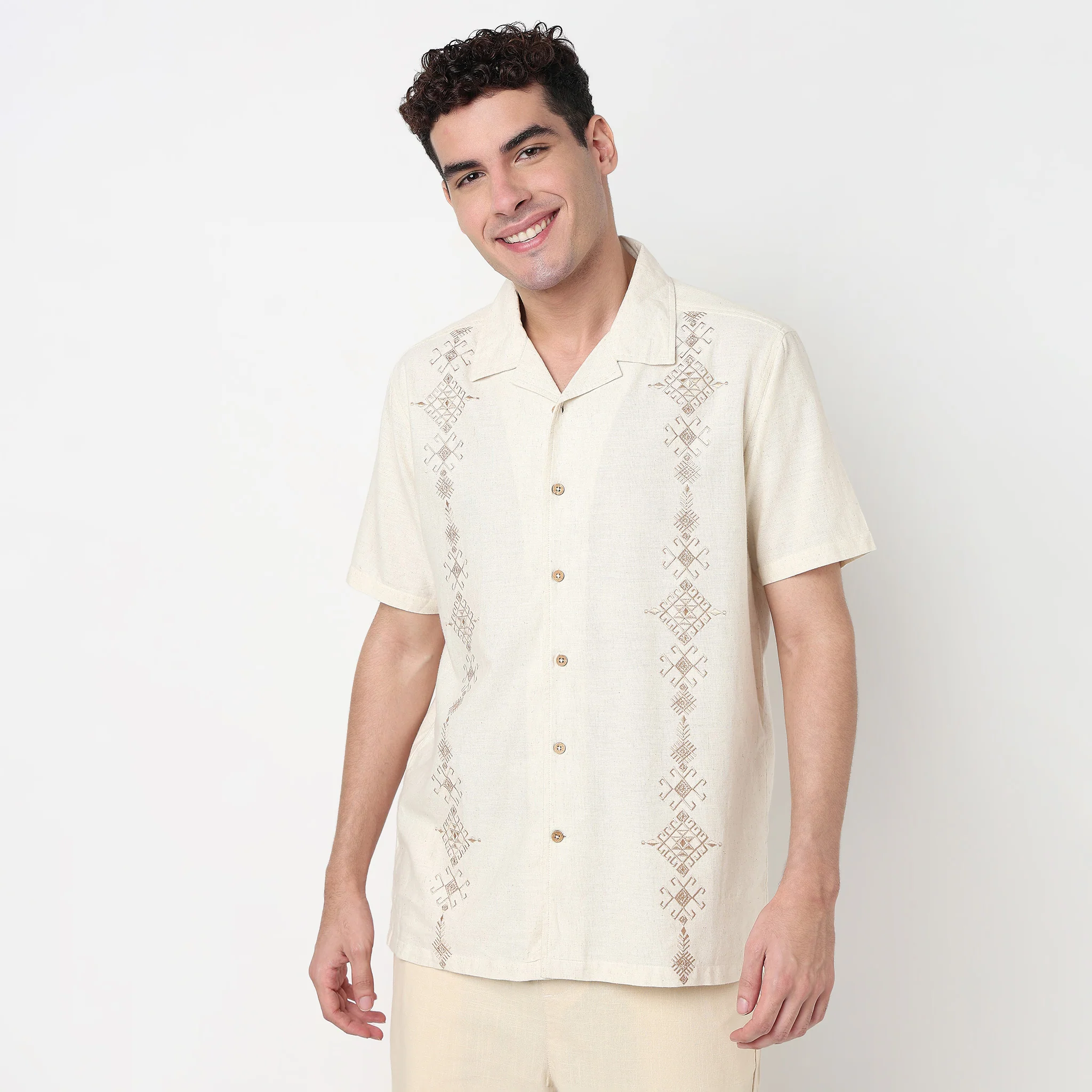 Cotton Cuban Embroidered Shirt - Image 2