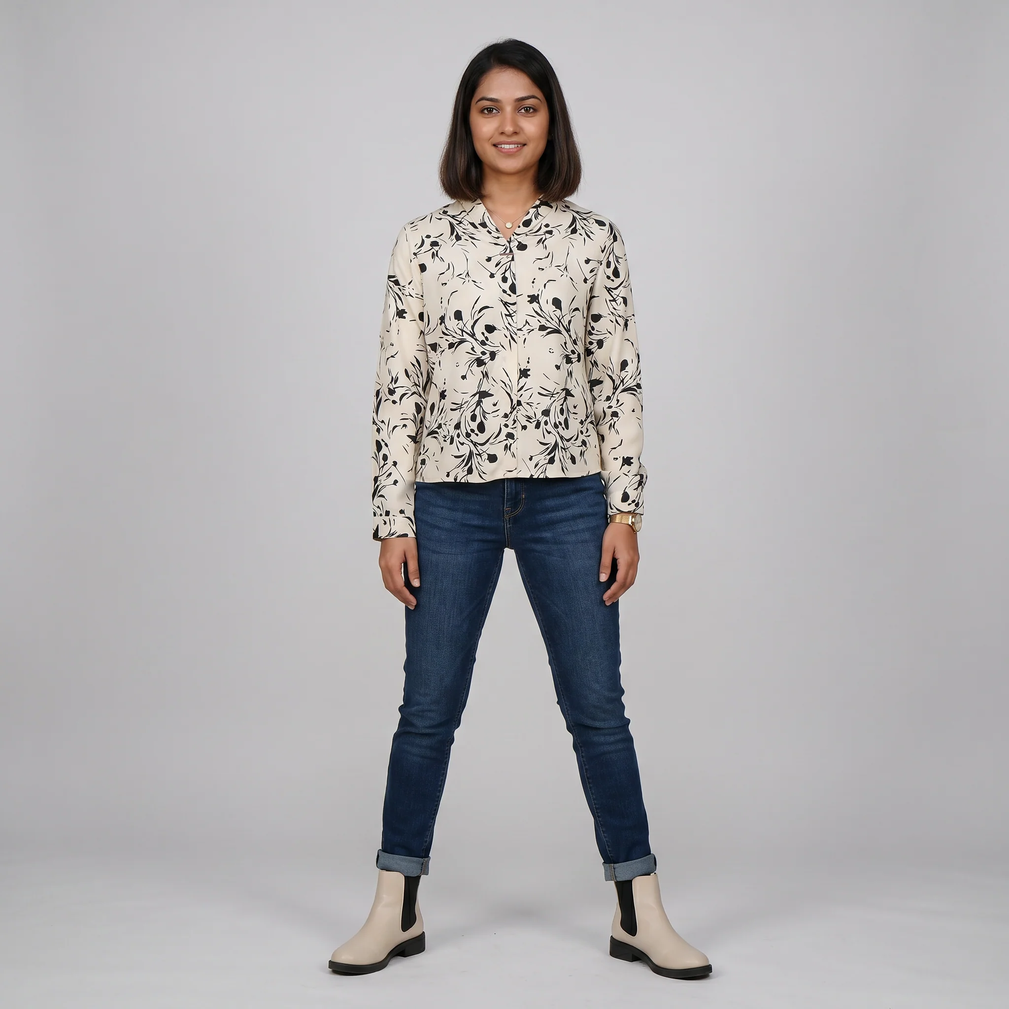 Digital Printed V-Neck Top