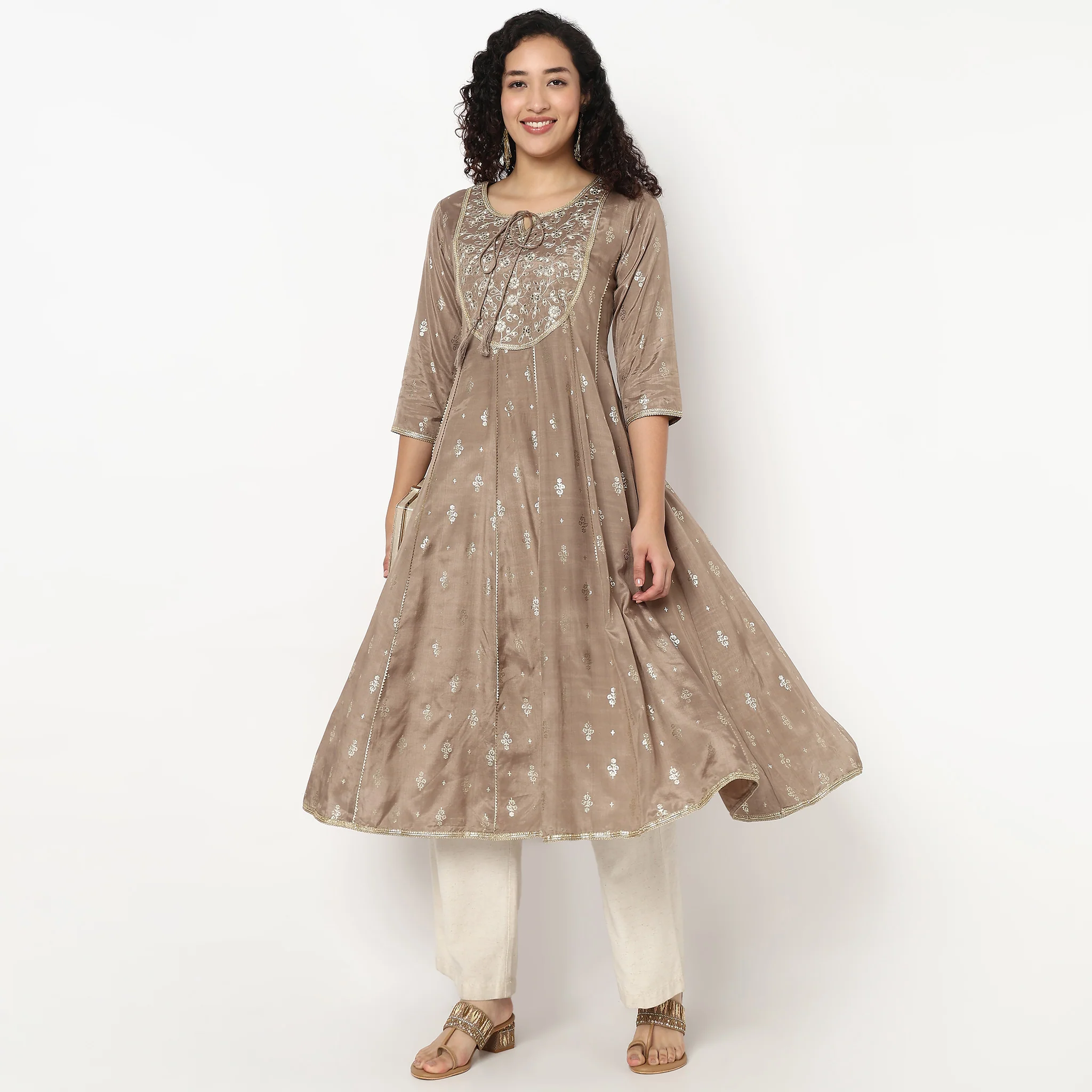 Embellished Flared Long Kurta