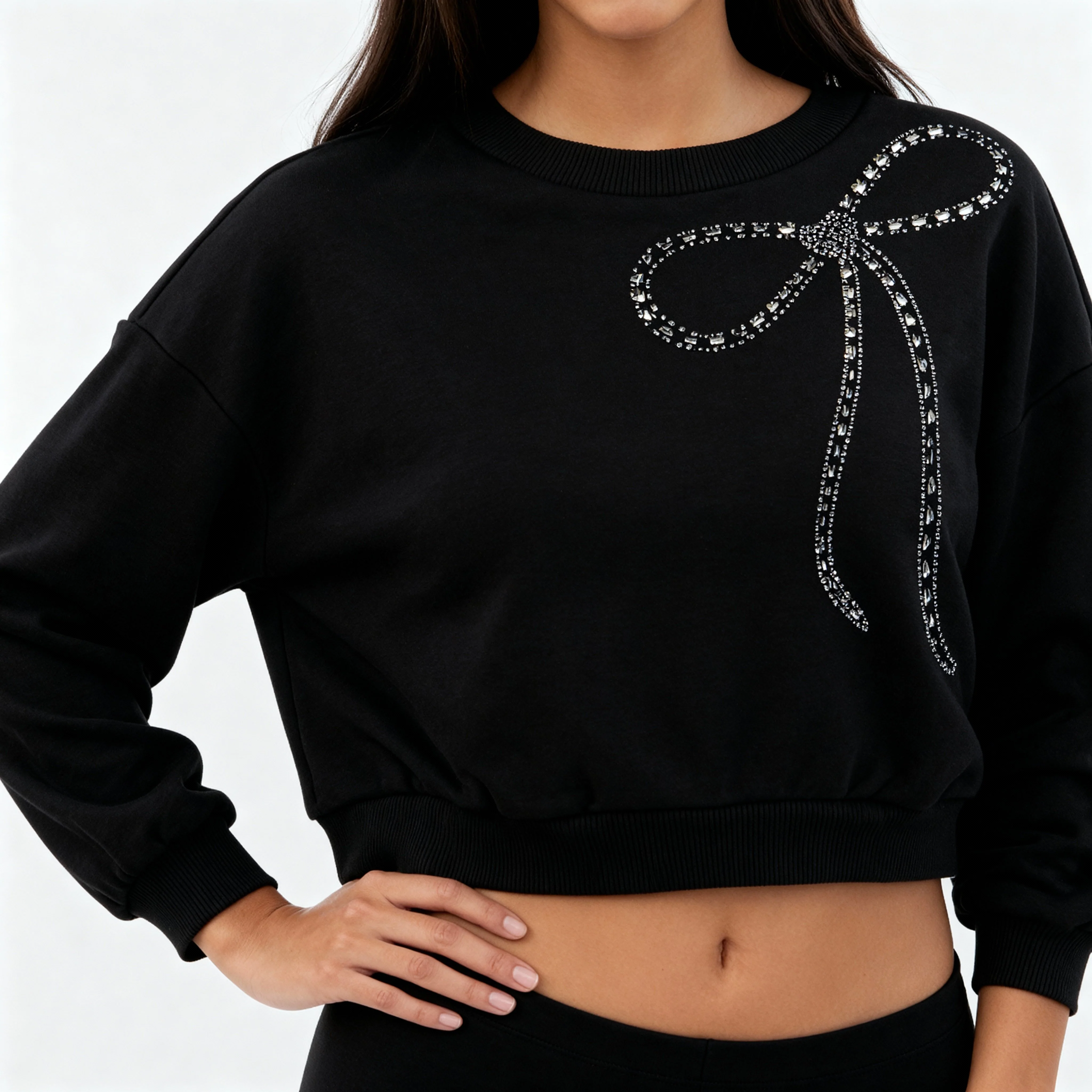 Embellished Oversize Studded Bow Sweat Tee - Image 4